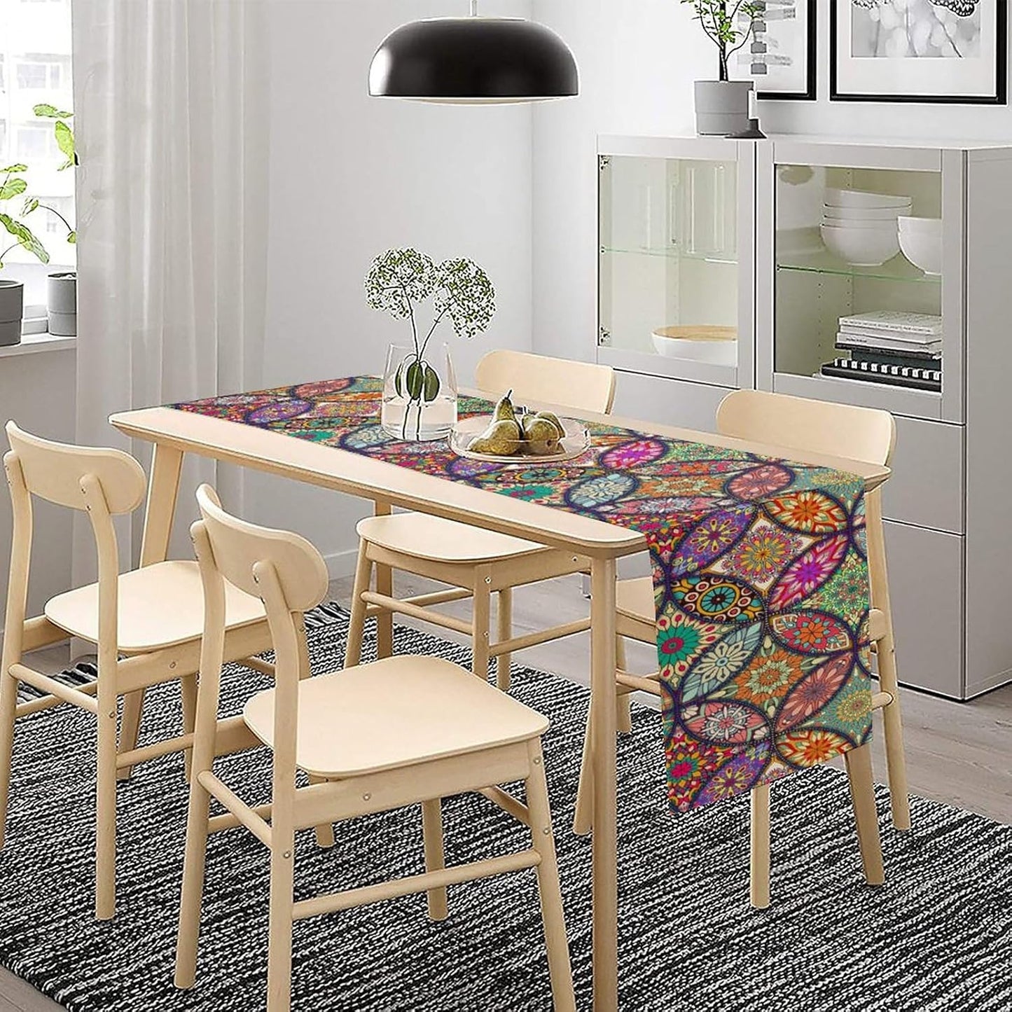 Boho Floral Table Runner,Colorful Flower Retro Bohemian Table Cloth Kitchen Dining Table Home Party Decoration 13x36 Inch