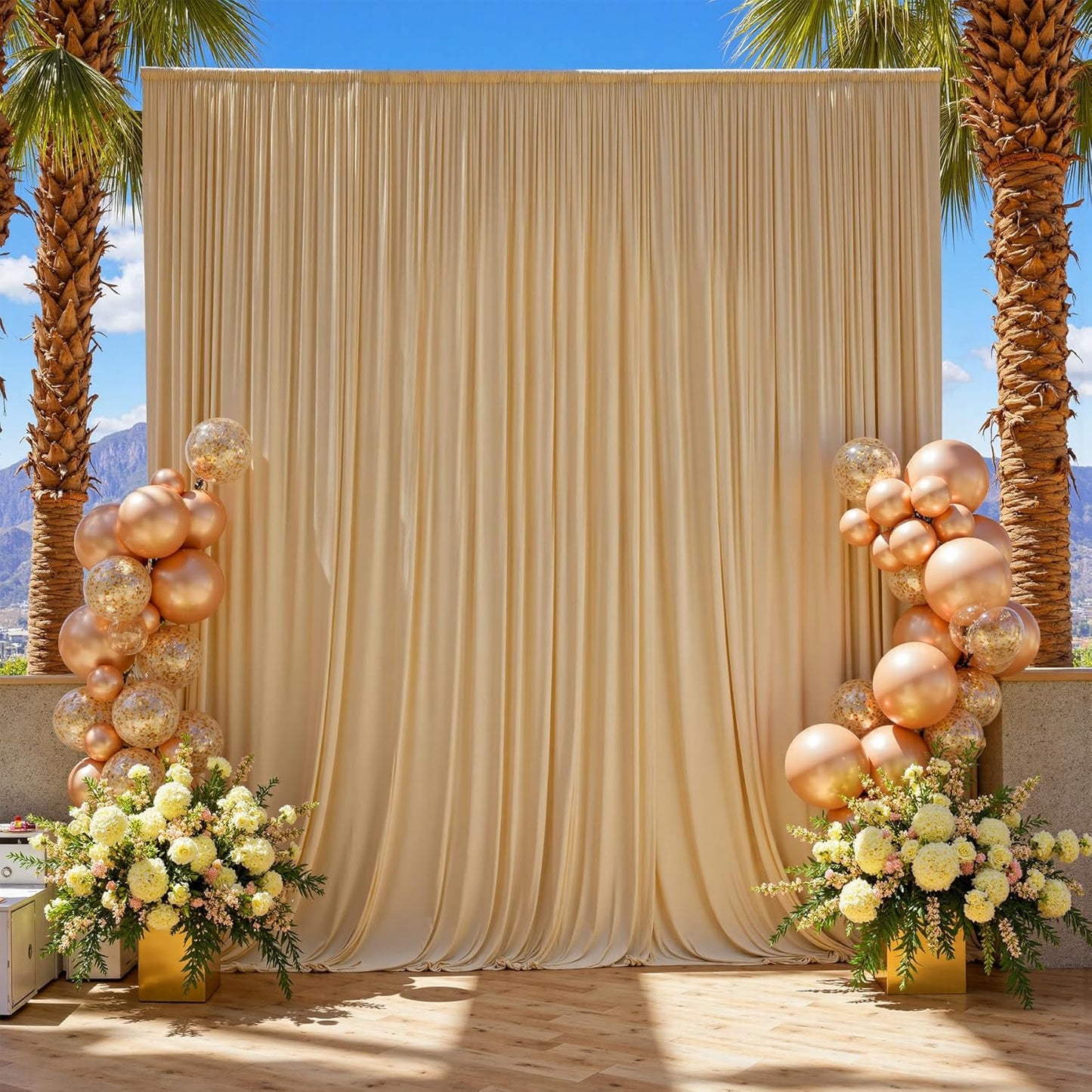10×12 ft Wrinkle Free Beige Backdrop Curtain for Weddings Parties, 2 Panels 5×12ft Long Silky Polyester Photo Backdrop Drapes for Birthday Baby Shower Photography Background Cloth
