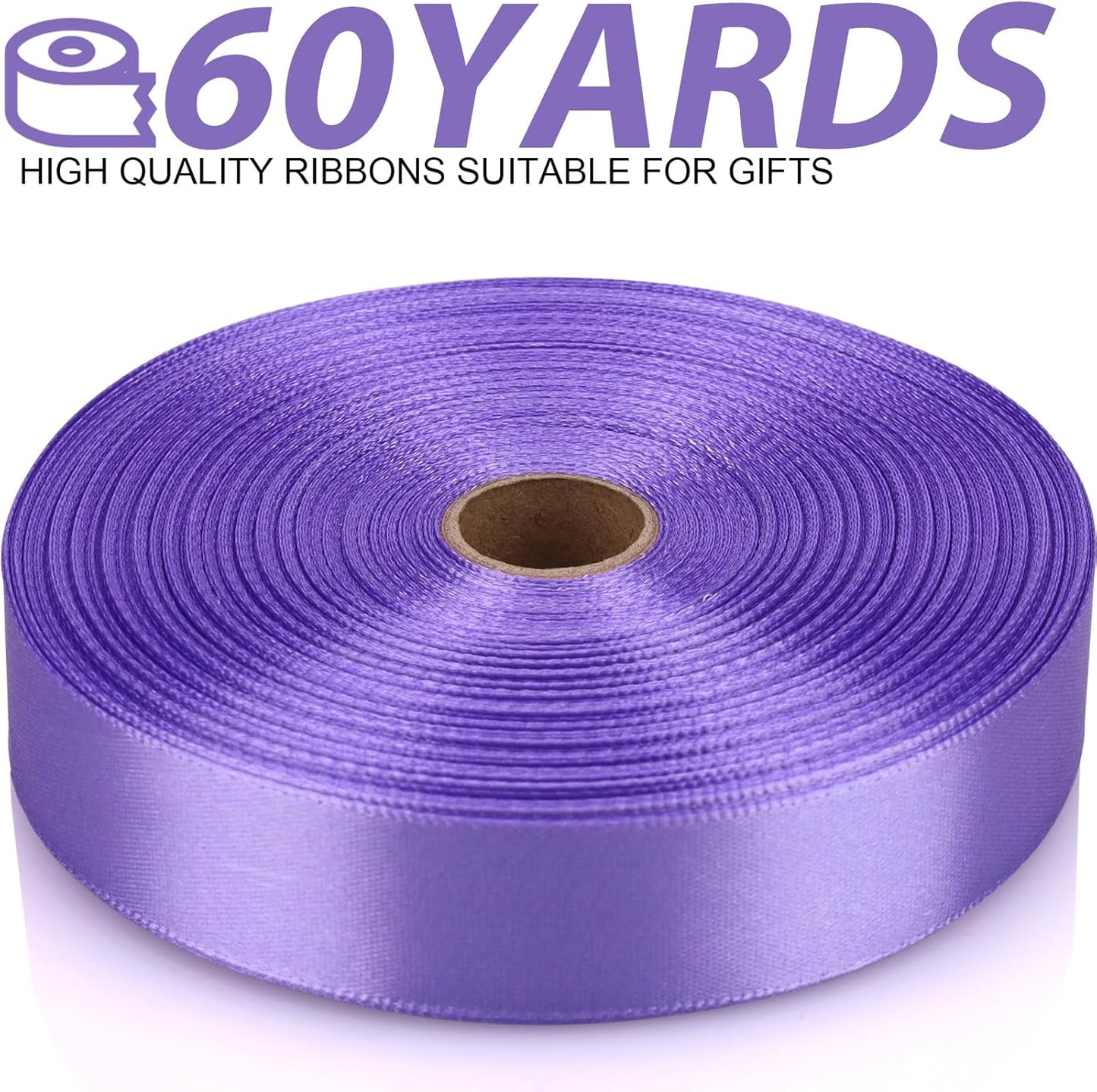 Light Purple Satin Craft Ribbon - 7/8 Inch, 60 Yards - Single Face Polyester for Handmade Roses, Gift Wrapping, Timeless Flower, Bouquets, Wedding and Party Decoration