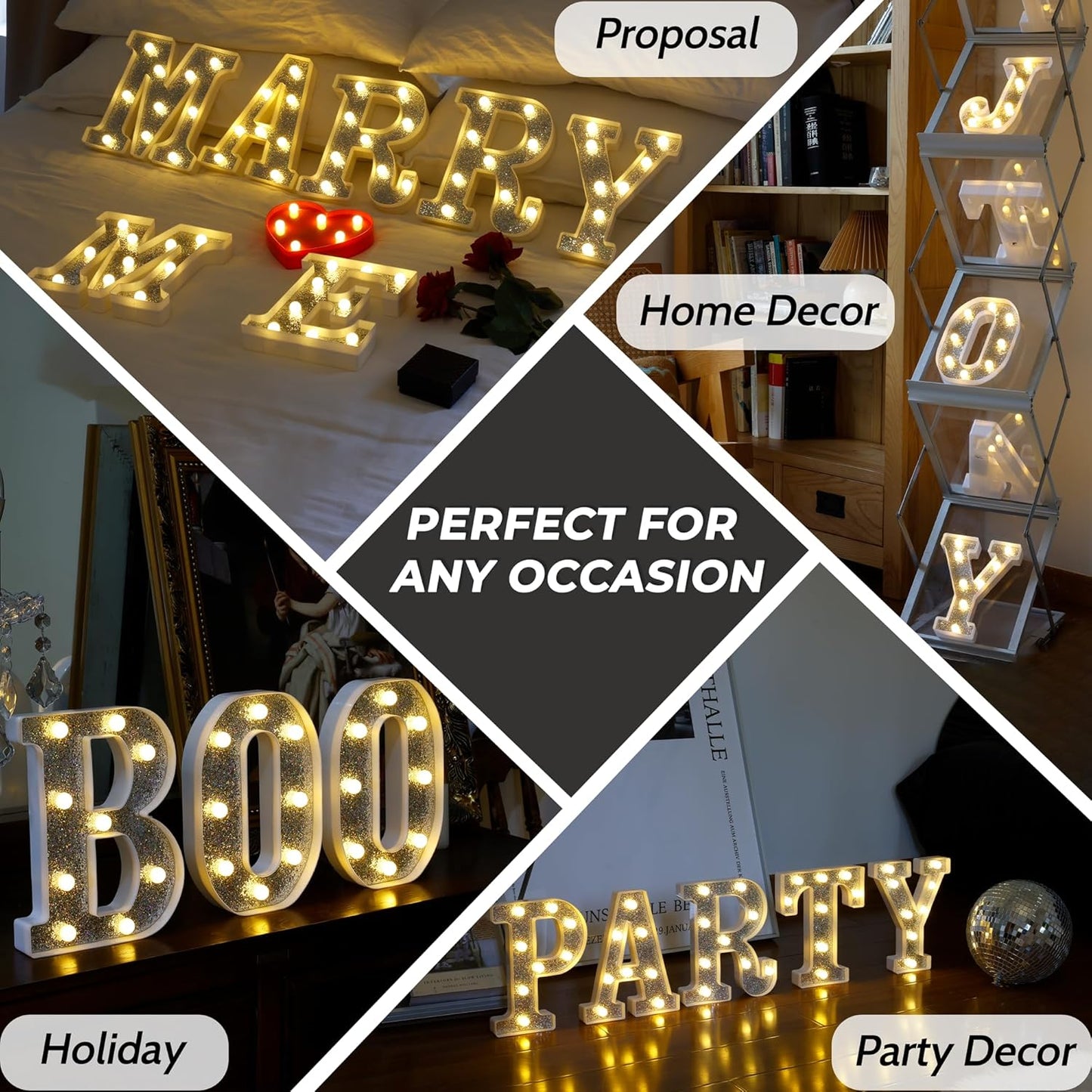 Marquee Light Up Letters, Glitter Silver LED Letter Lights Battery Powered Alphabet Letter Sign for Night Light Wedding Birthday Party Cafe Bar Decoration Girls Room Decor - D