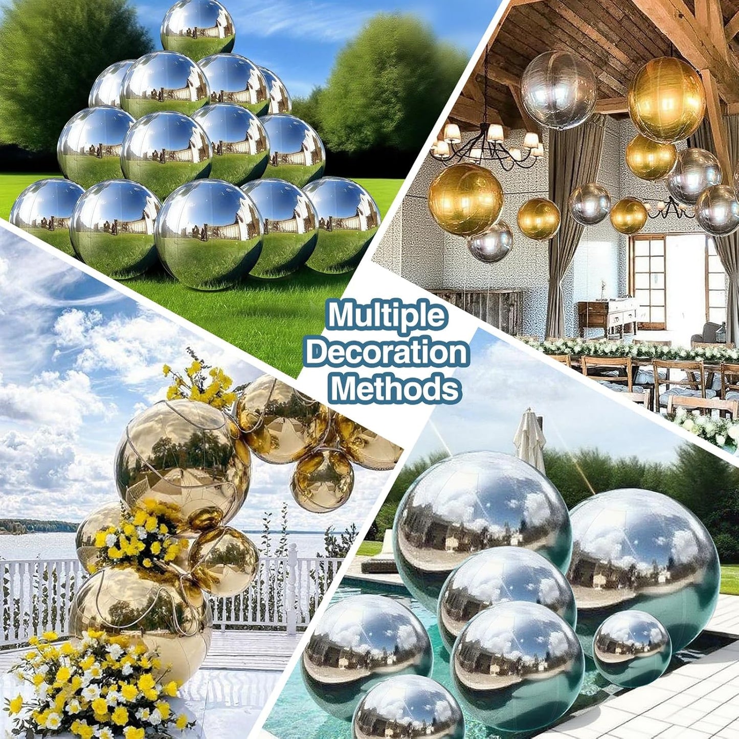 3PCS Glod Inflatable Mirror Ball, Big Shinny Balls Reusable Large PVC Disco Ball Balloon for Large Event Decoration, Party, Concerts, Stage, Wedding Decor, Without Air Pump