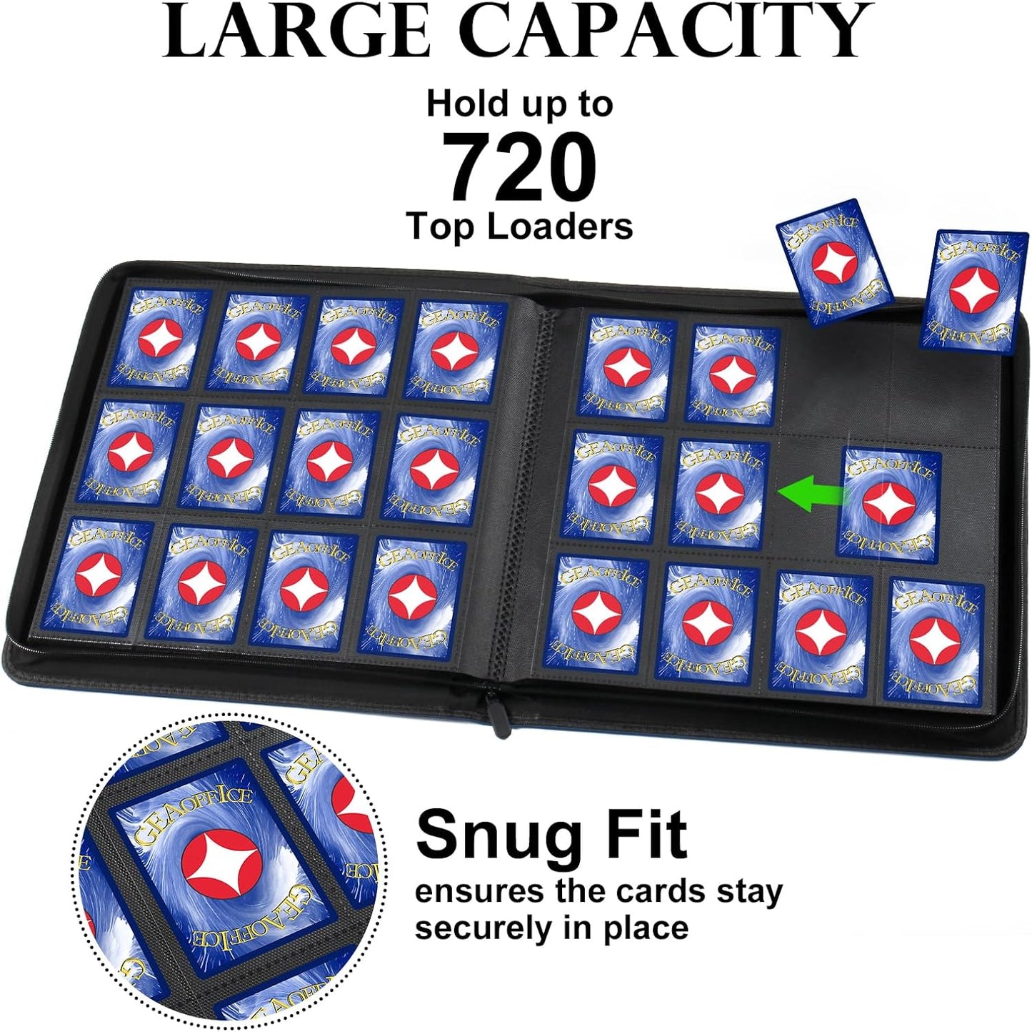 GEAoffice 12 Pocket Card Binder for 720 Cards, Premium Sturdy Baseball Card Holder Album, Ringless Side Loading Collection Binder for MTG, TCG, Game & Sports Cards, Non-PVC, Navy Blue