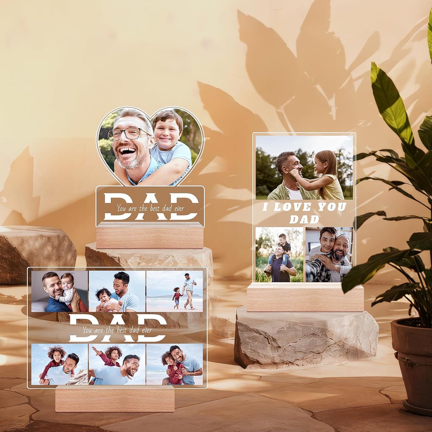 Personalized DAD Picture Frames, Customized Photo Frame with Night Light, Custom Picture Frames, Best Dad Ever Gifts, Personalized Christmas Birthday Gifts for Dad from Daughter Son Wife