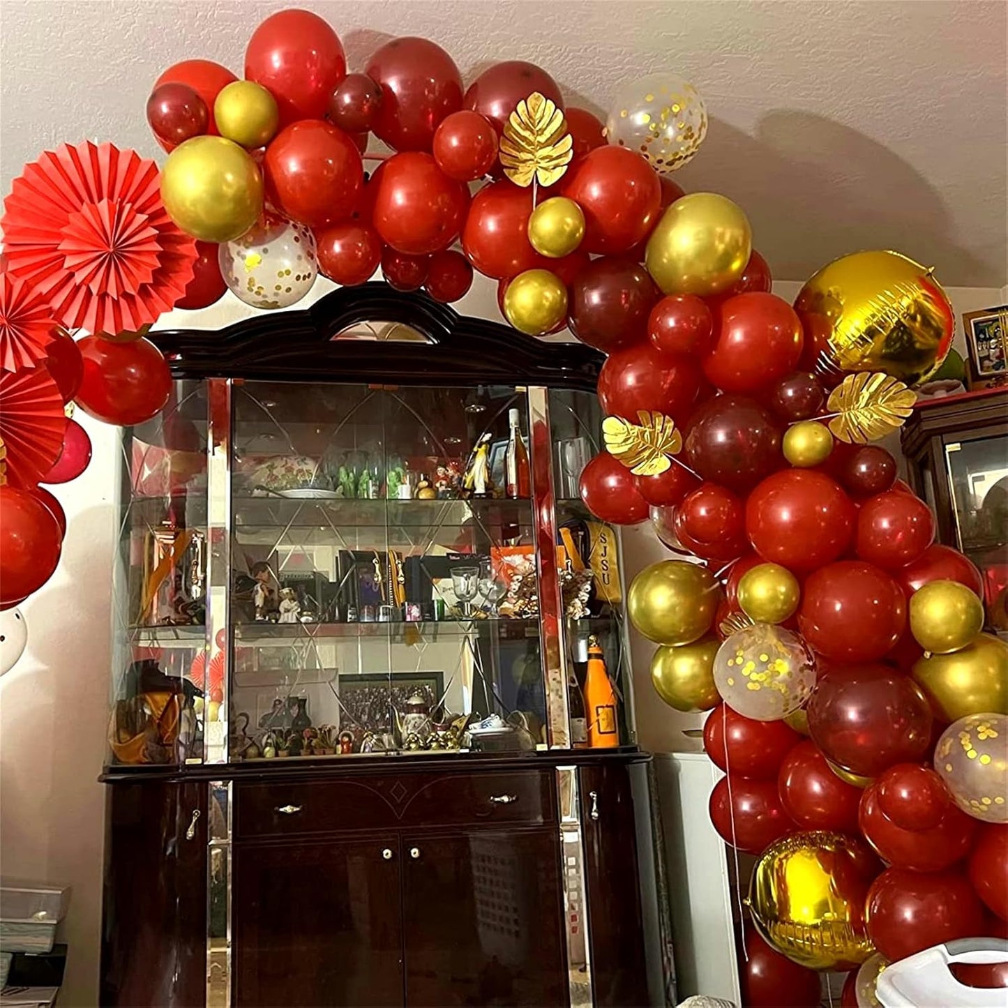 60 Pieces Balloons Red and Gold, 12 Inch Ruby Red Metallic Chrome Gold Pearl Gold Confetti Latex Balloons, Retro Red Gold Party Balloons for Wedding Graduation Birthday Bridal Baby Shower Decoration
