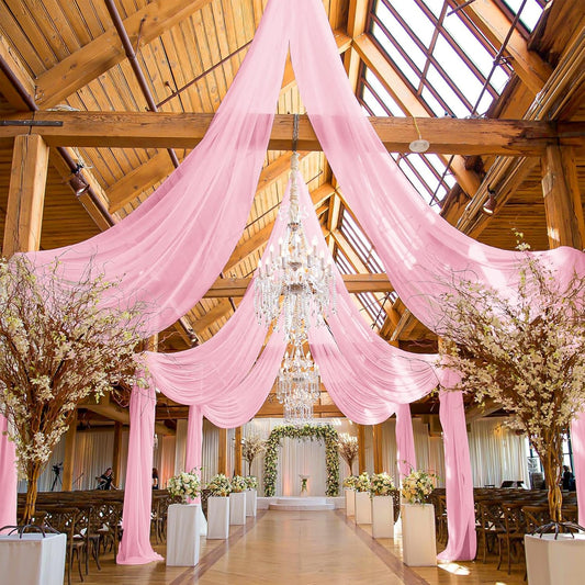 6 Panels Pink Ceiling Drapes for Wedding, 5ftx15ft Ceiling Drapes Cheesecloth Sheer Fabric Curtain Wedding Arch Draping Fabric Romantic Ceilings Decorations for Weddings Party Ceremony Stage