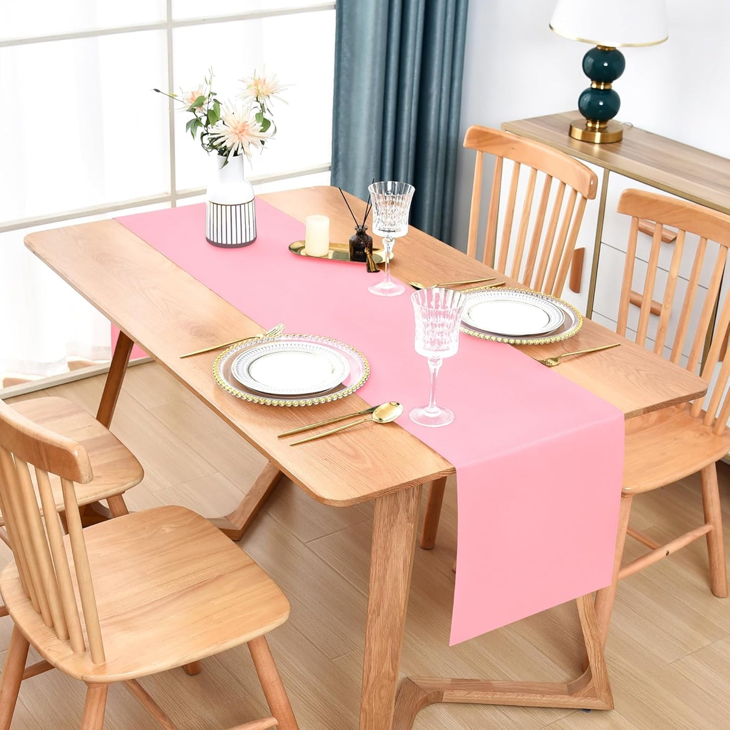 Farmhouse Pink Table Runner Dining Table Runners 90 Inches Long Coffee Table Runner for Dresser Living Room Bedroom Holiday Party Banquet 12X90 Inch