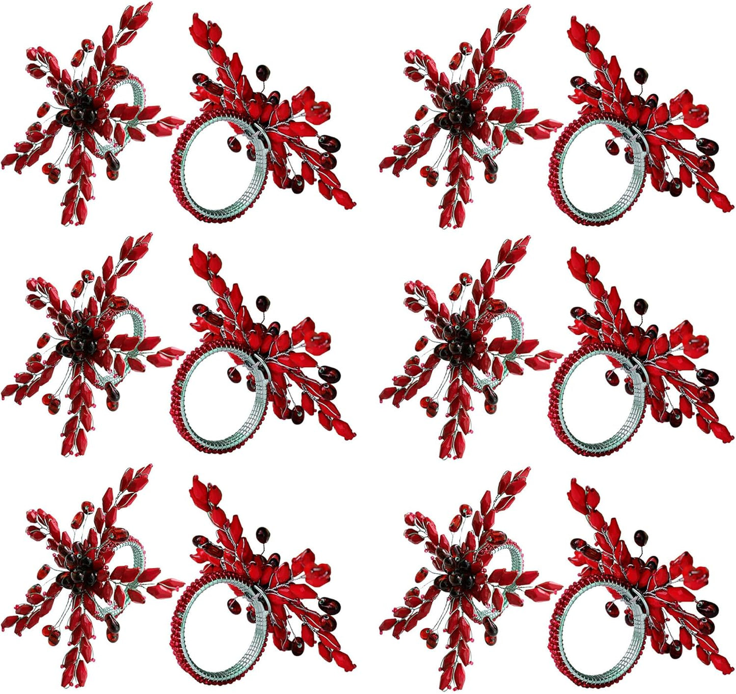 Napkin Rings Set of 12 for Dining Table Decoration Parties Everyday Metal Napkin Holder Leaf Red (Pack of 12)