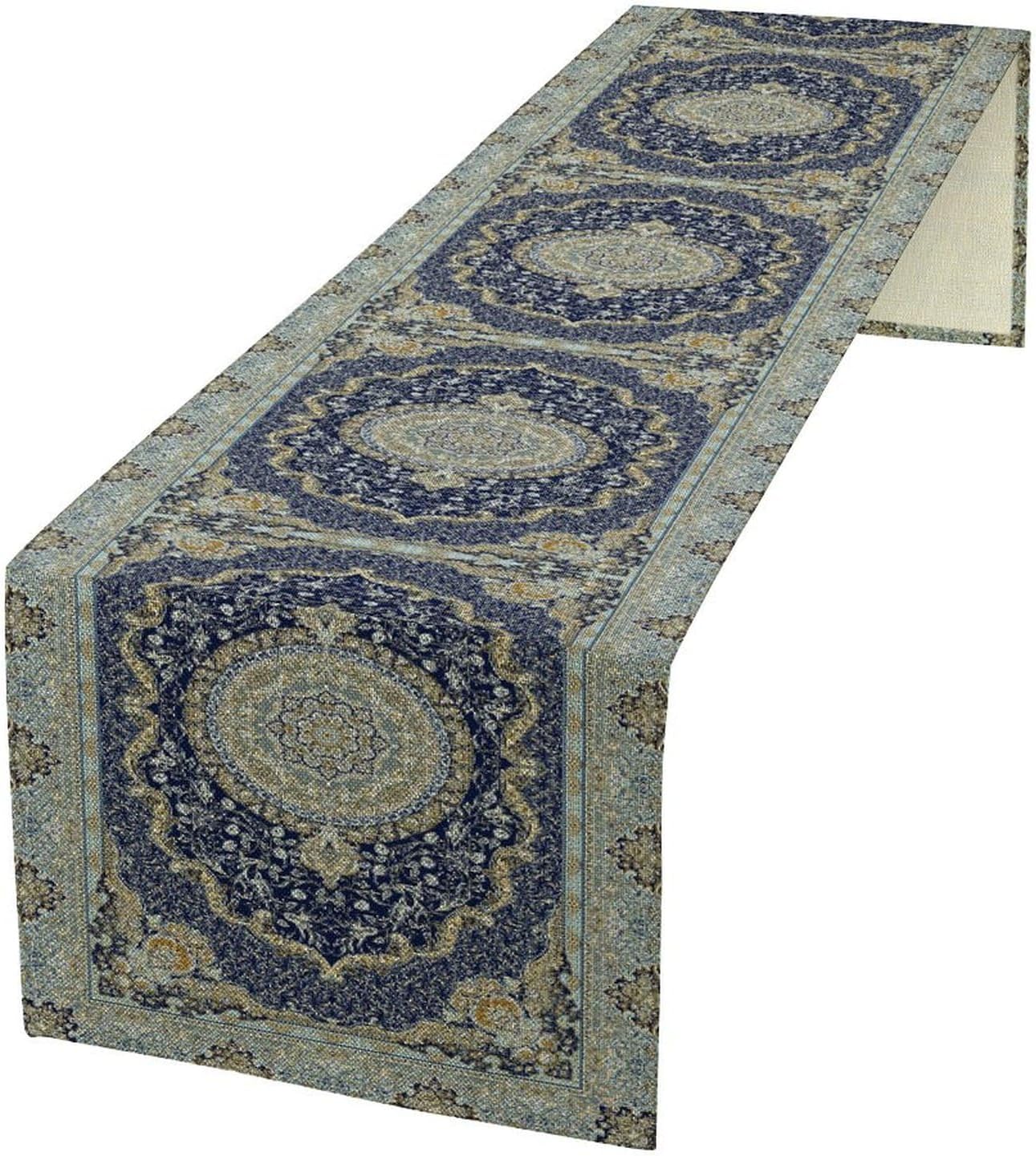 Boho Bohemia Style Blue Teal Table Runner, Country Rustic Farmhouse Magical Abstract Print Pattern for Home Kitchen Table Decor Dining Coffee Room Garden Party Decor 13x108in