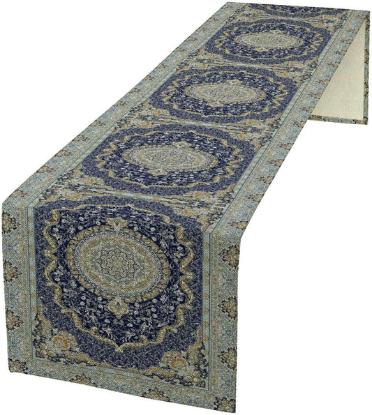 Boho Bohemia Style Blue Teal Table Runner, Country Rustic Farmhouse Magical Abstract Print Pattern for Home Kitchen Table Decor Dining Coffee Room Garden Party Decor 13x108in