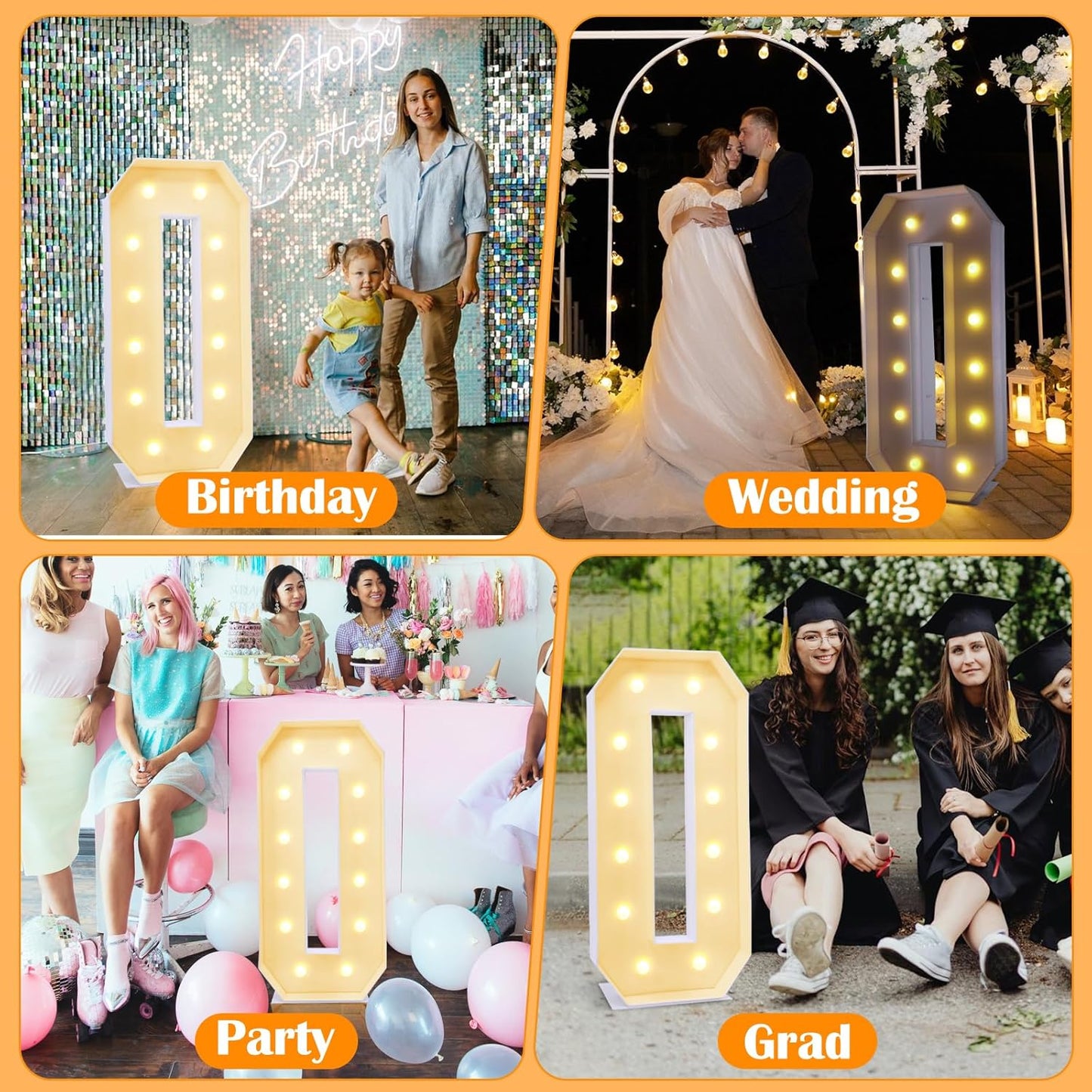 4ft Marquee Letters O, Large Light Up Letters, Will You Marry Me Sign, 4 Feet Tall for Party Decorations, Wedding Decor, Marry Me Decorations