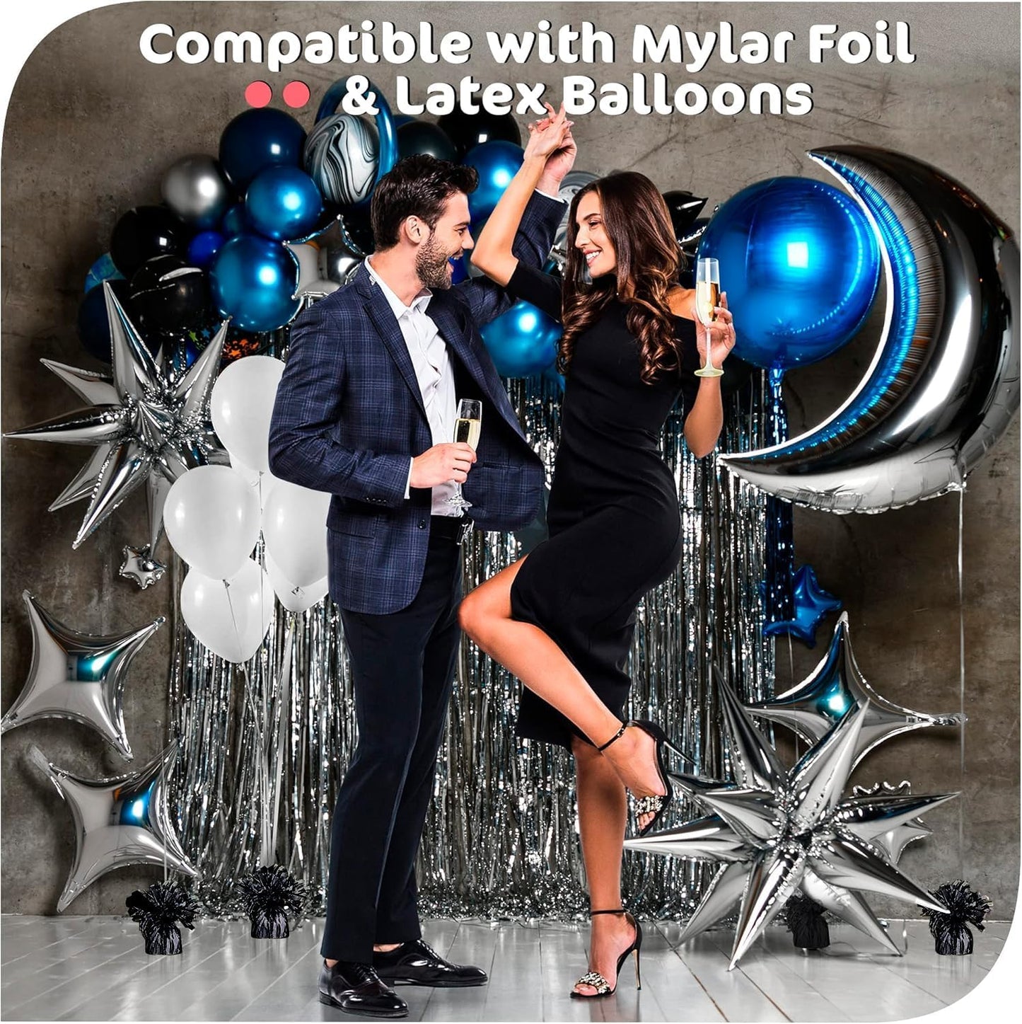 Black Balloon Weights, Heavy Balloon Weight Pack of 12 Metallic Foil Weights for Balloons, Birthday Party & Wedding Table Centerpiece Ballon Weight 4.8’’ DIY Ballon Weights for Helium Balloons