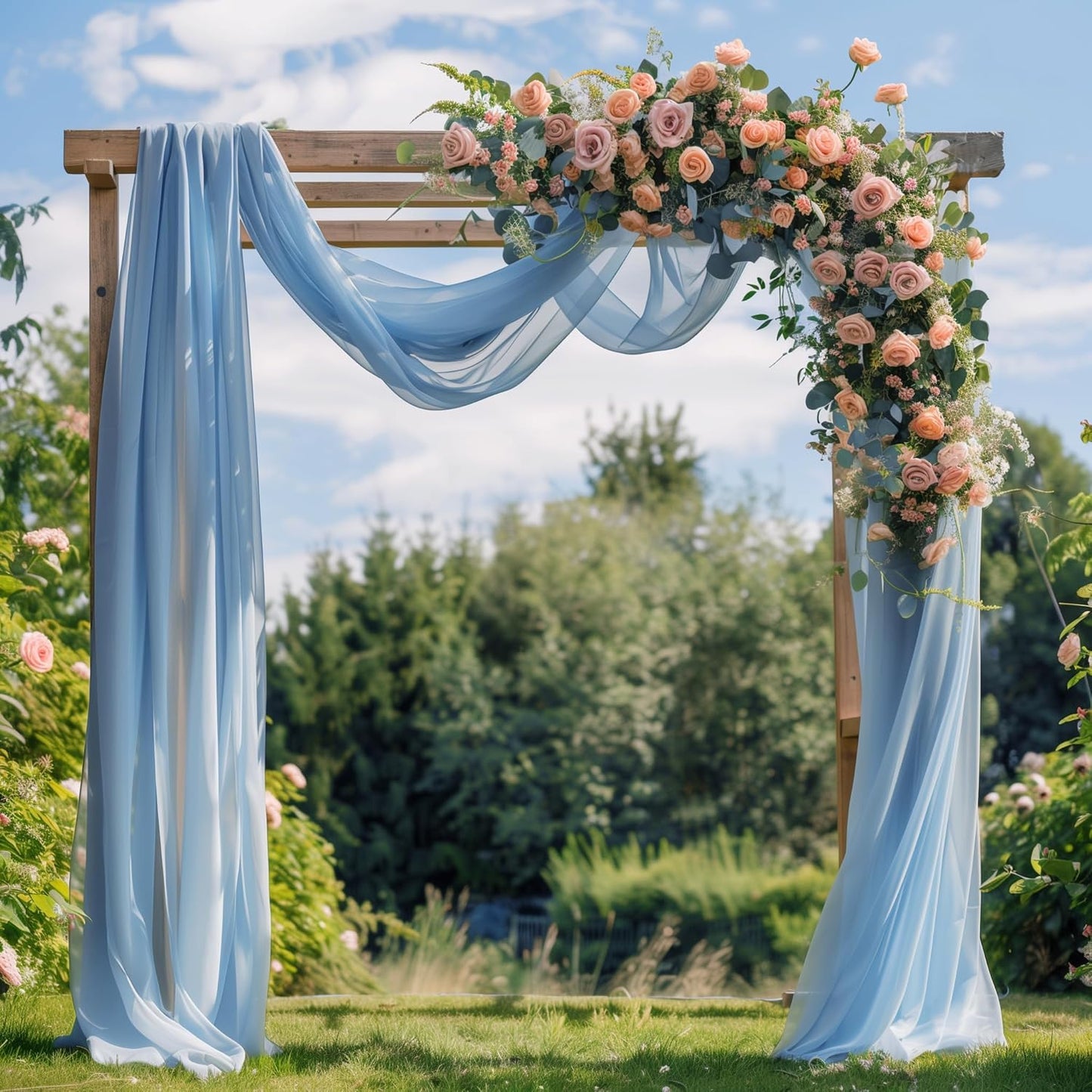 Wedding Arch Draping Fabric 3 Panels 28.7" x 20FT Baby Blue Sheer Chiffon Backdrop Drapes for Wedding Ceremony Birthday Party Bridal Shower Outdoor Decoration