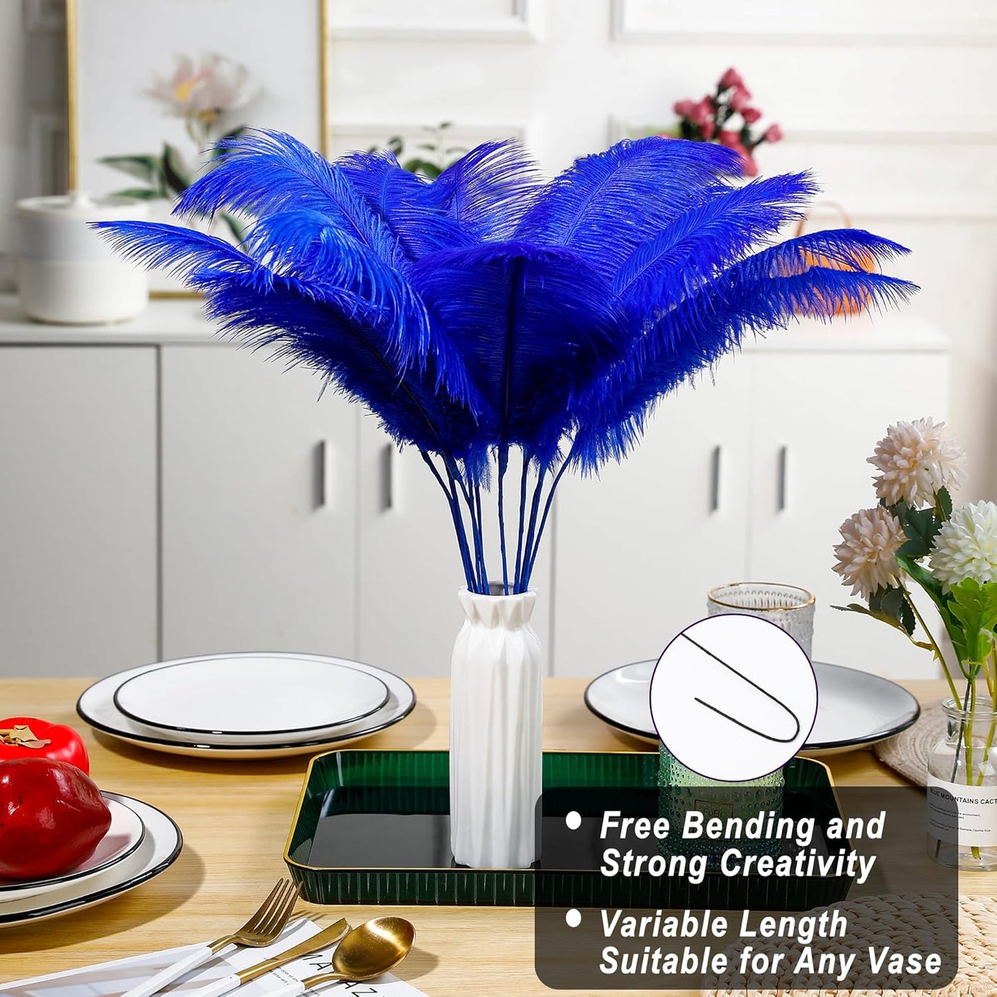 Holmgren Royal Blue Ostrich Feather - 20pcs Making Kit 22 Inch Large Ostrich Feathers for Vase, Floral Arrangement, Wedding Party Centerpieces Home Decorations (Royal Blue)