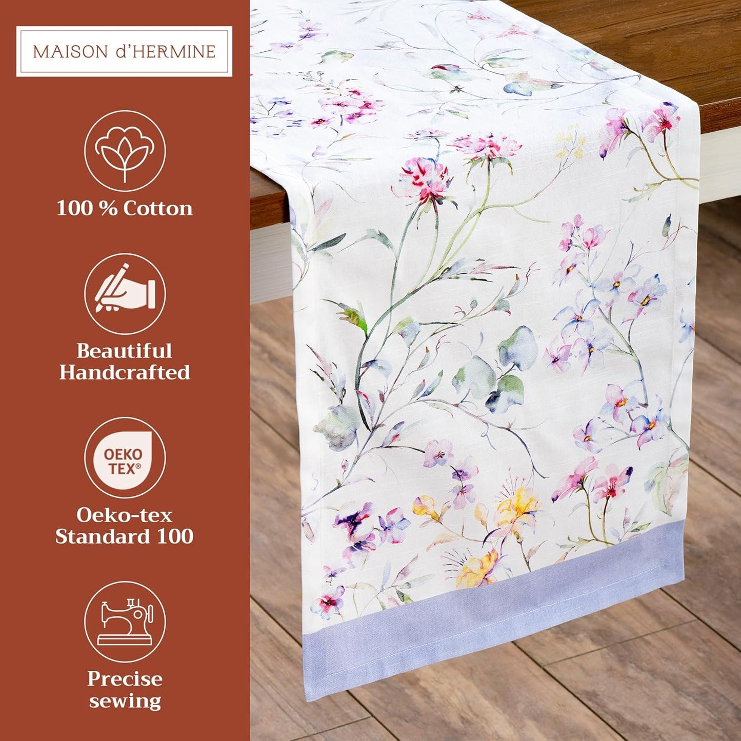 Maison d' Hermine Table Runner 100% Cotton Single Layer Table Runners 108 inches Long Decorative for Home Kitchen Dining Party Wedding Bridal Shower Spring Summer (Summer Floral, 14.50" x 108")