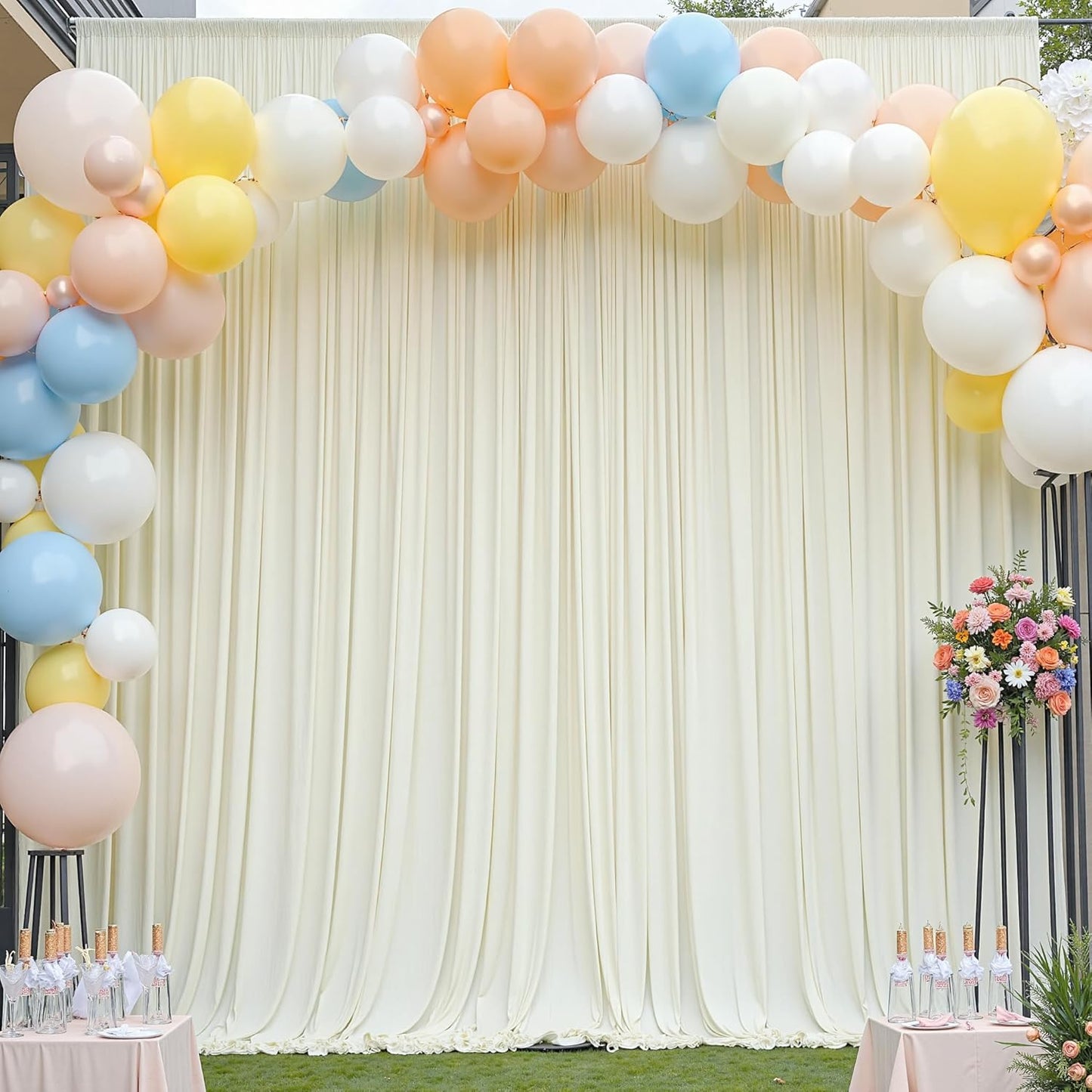 60×12ft Wrinkle Free Ivory Backdrop Curtain for Wedding Parties, 12 Panels 5×12ft Long Soft Silky Polyester Backdrop Drapes Cream Photo Back Drop Curtains for Party Photography Background Cloth