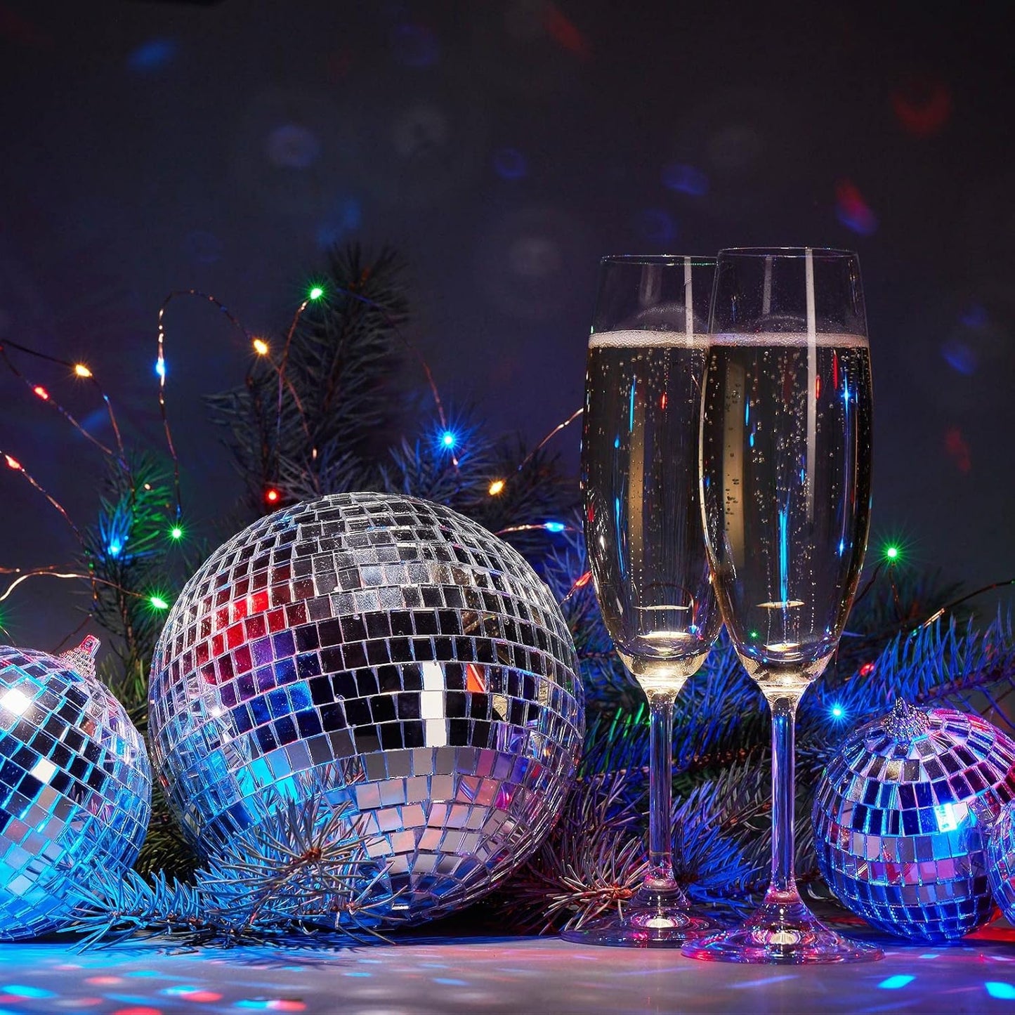 Funtery 100 Pcs Mirror Disco Balls Bulk Assorted Silver Hanging Disco Ball Decor for Home Wedding Birthday Dance Music 70 S Theme Party Christmas Tree Ornaments(0.8'',1.6'',2.4'',3.2'',4'',8'')