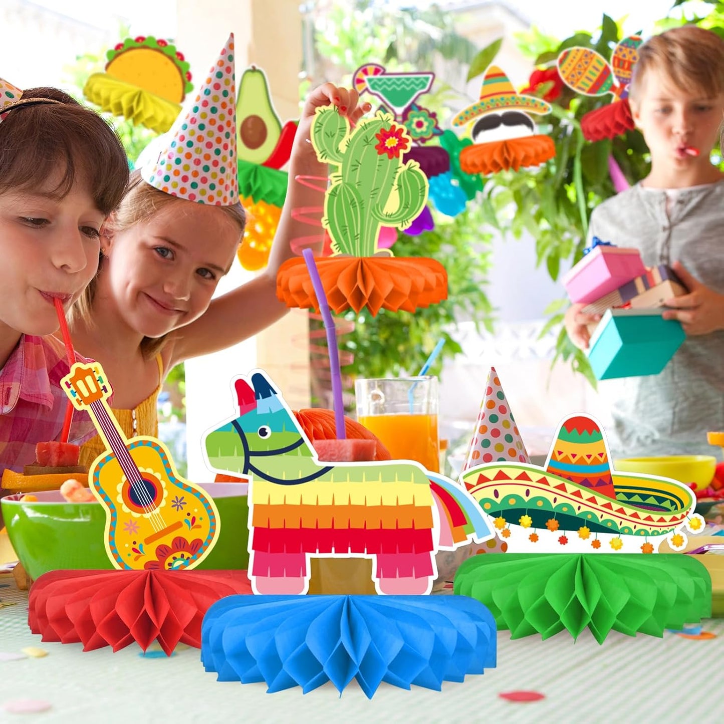 Fiesta Party Decorations - Authentic Mexican Themed Honeycomb Centerpiece for Cinco De Mayo, Taco Parties, Birthdays & Day of the Dead Celebrations