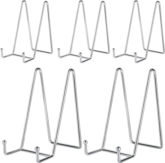 IBosins 5 Pack 6 Inch Plate Holder Display Stands, Metal Silver Frame Stand for Picture, Book, Photo Easel, Creation, Collectibles
