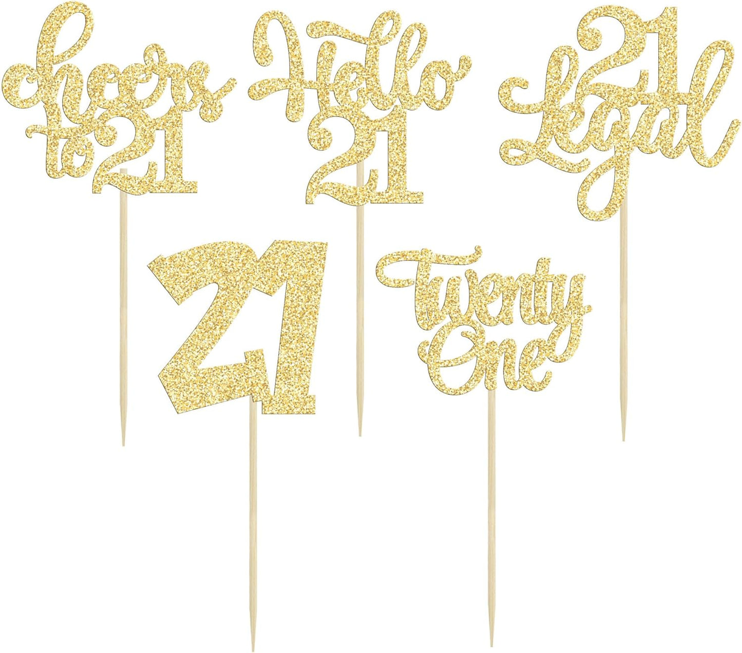 30Pcs 21st Birthday Cupcake Toppers: 21 Legal Cupcake Picks, Cheers to 21 Years Old Cake Decorations for 21st Birthday Anniversary Party Supplies - Gold Glitter