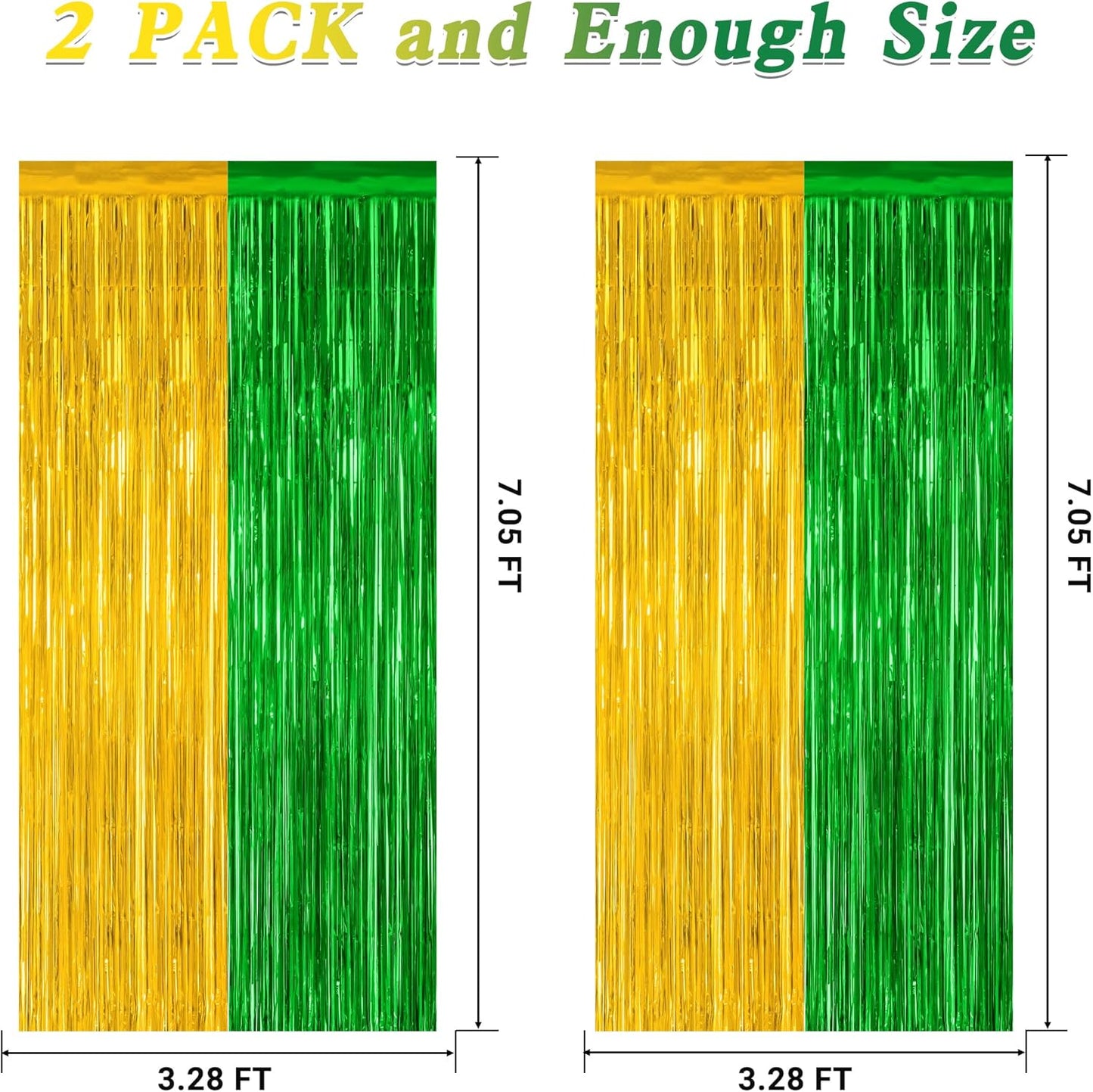 2 Pack Graduation Backdrop, Large Grad Decor 2025, Green Gold Graduation Photo Backdrop Fringe Curtains Party Streamer, Metallic Green and Gold Grad Decorations Class of 2025