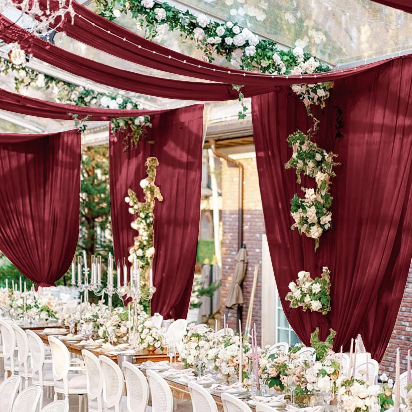 FUHSY Ceiling Drapes Wedding Arch Draping Fabric Chiffon Fabric Drapery Burgundy Chiffon Curtains for Backdrop 5FTx20FT 2 Panels Arch Decorations for Ceremony Party Wedding Archway Ceiling Curtains