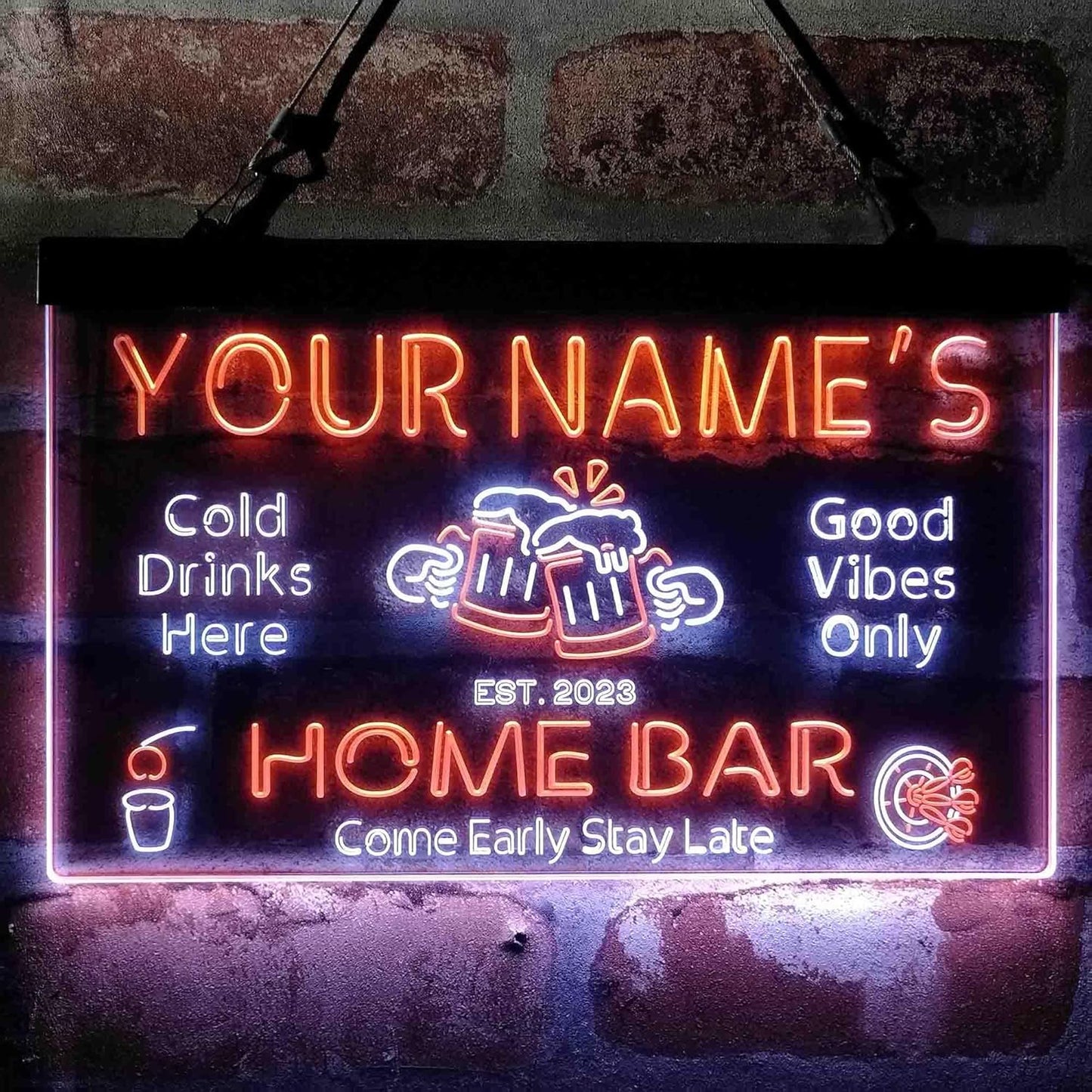 ADVPRO Personalized Your Name Custom Home Bar Beer Established Year Dual Color LED Neon Sign White & Orange 12 x 8.5 Inches st6s32-p1-tm-wo