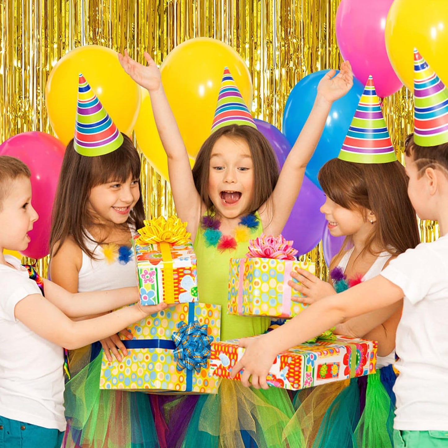 10 Pack Gold Backdrop Curtain 3.2ft x 8.2ft Metallic Tinsel Foil Fringe Curtains Photo Booth Background for Birthday Party Decoration Baby Shower Engagement Wedding Christmas Decoration (Gold)