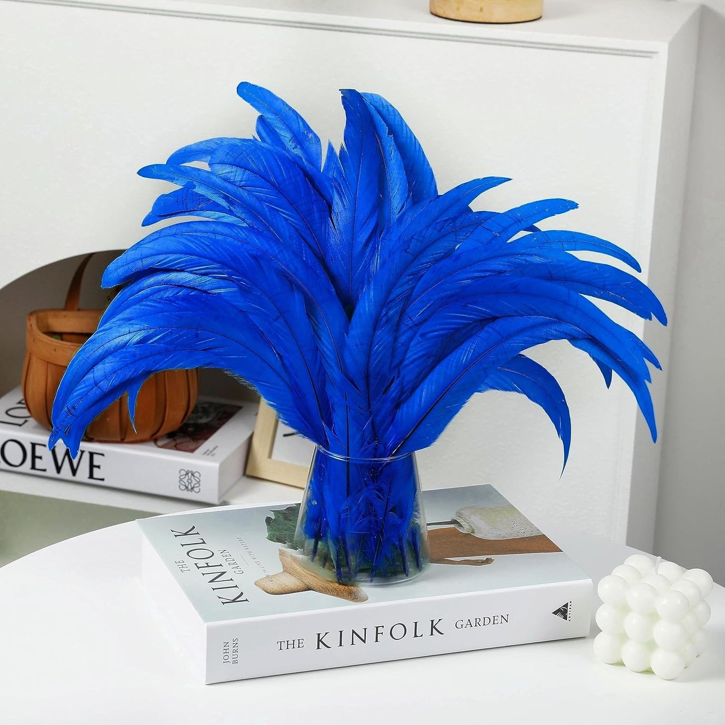 Holmgren Blue Rooster Feathers Bulk - 60pcs 12-14inch Natural Large Rooster Tail Feathers for DIY Crafts, Wing, Costume, Holiday Themed Party Decoration (Royal Blue)