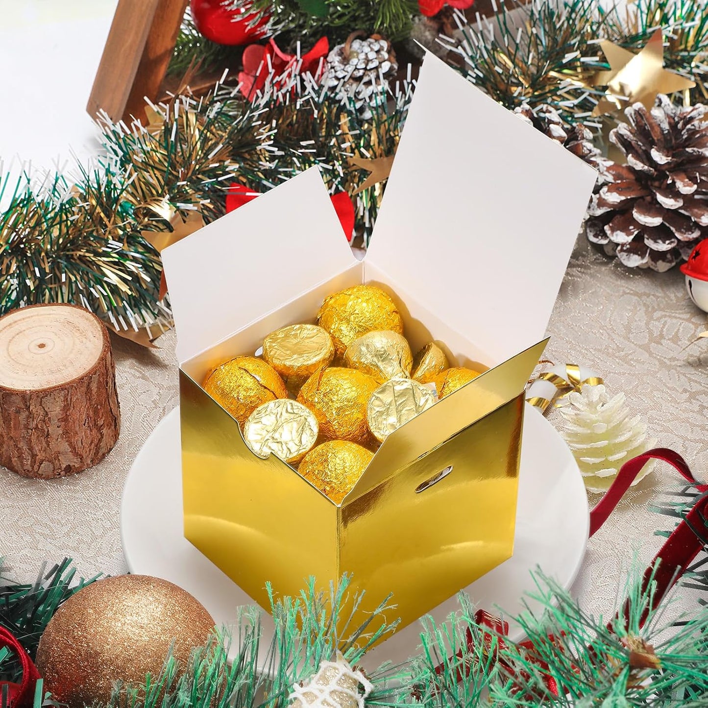 DOYIDE Small Gift Boxes, 60 Pcs 4x4x4 Inch Gold Elegant Paper Box with Ribbons, Party Favor Boxes for Candy Cupcake Christmas Wedding Baby Shower Bridesmaids Birthday