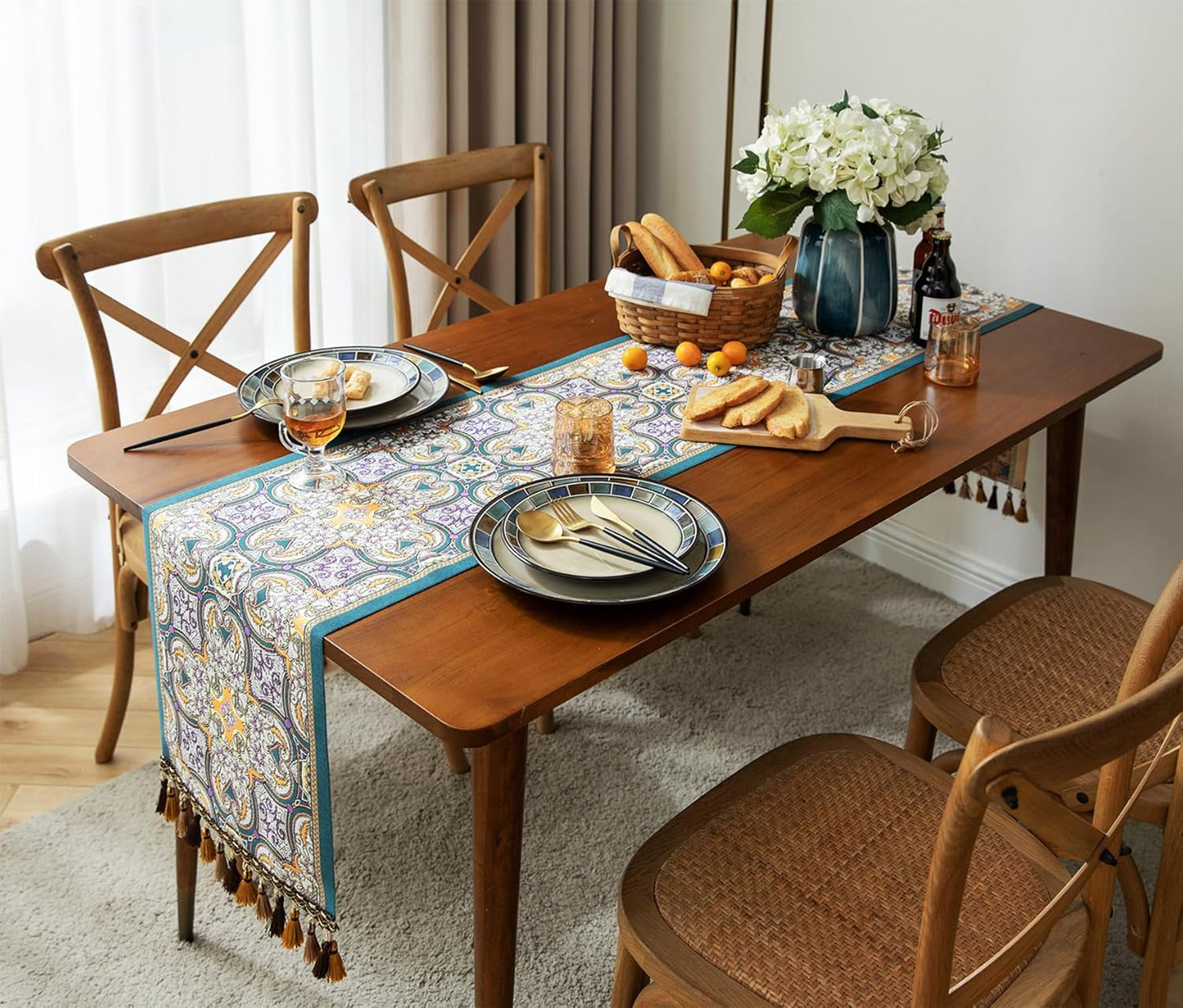 13×72 Inch Table Runner, Retro-Luxury Tassels Series for Kitchen Dining Table Holiday Decoration (Saliera)