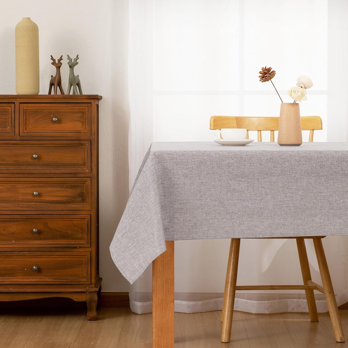 Hiasan Faux Linen Rectangle Tablecloth - Wrinkle and Stain Resistant Washable Table Cloth for Kitchen Dining Room Holiday Table Cover for Party Dinner, Stone, 54 x 108 Inch