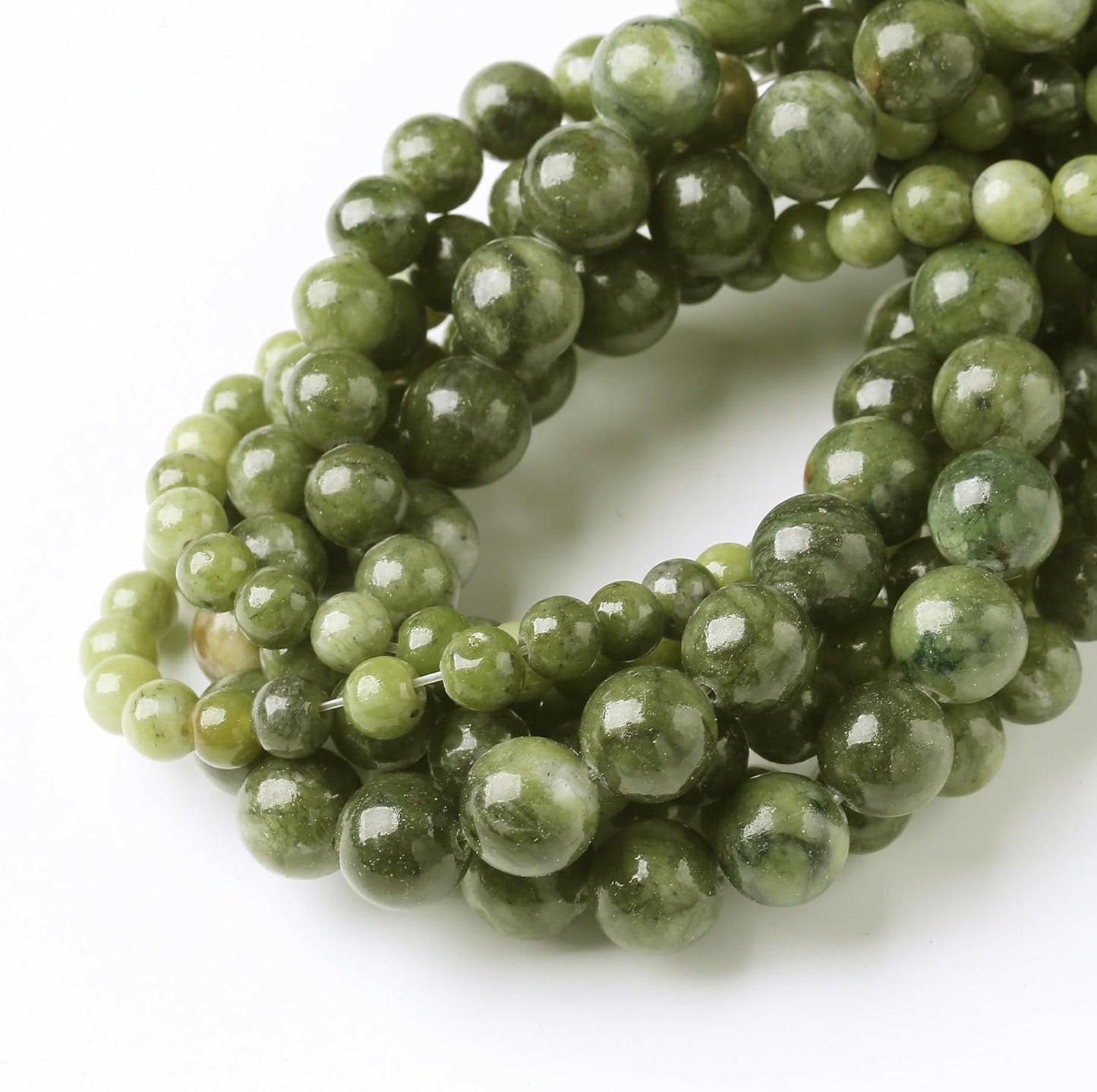 Matcha Green Jade Stone Beads Gemstone Round Crystal Energy Jade Beads Stone Beads for Jewelry Making DIY Bracelet Necklace Jewelry Making 1 Strand 15.5inch 45PCS 8MM