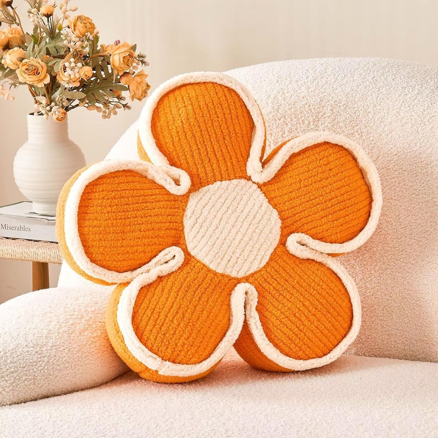Flower Pillow, Soft Shaped Floor Cushion, Decorative Throw Pillow, Cute Seating Cushion, Plush Pillows for Sofa Couch Bed (17.7 Inch, Orange)
