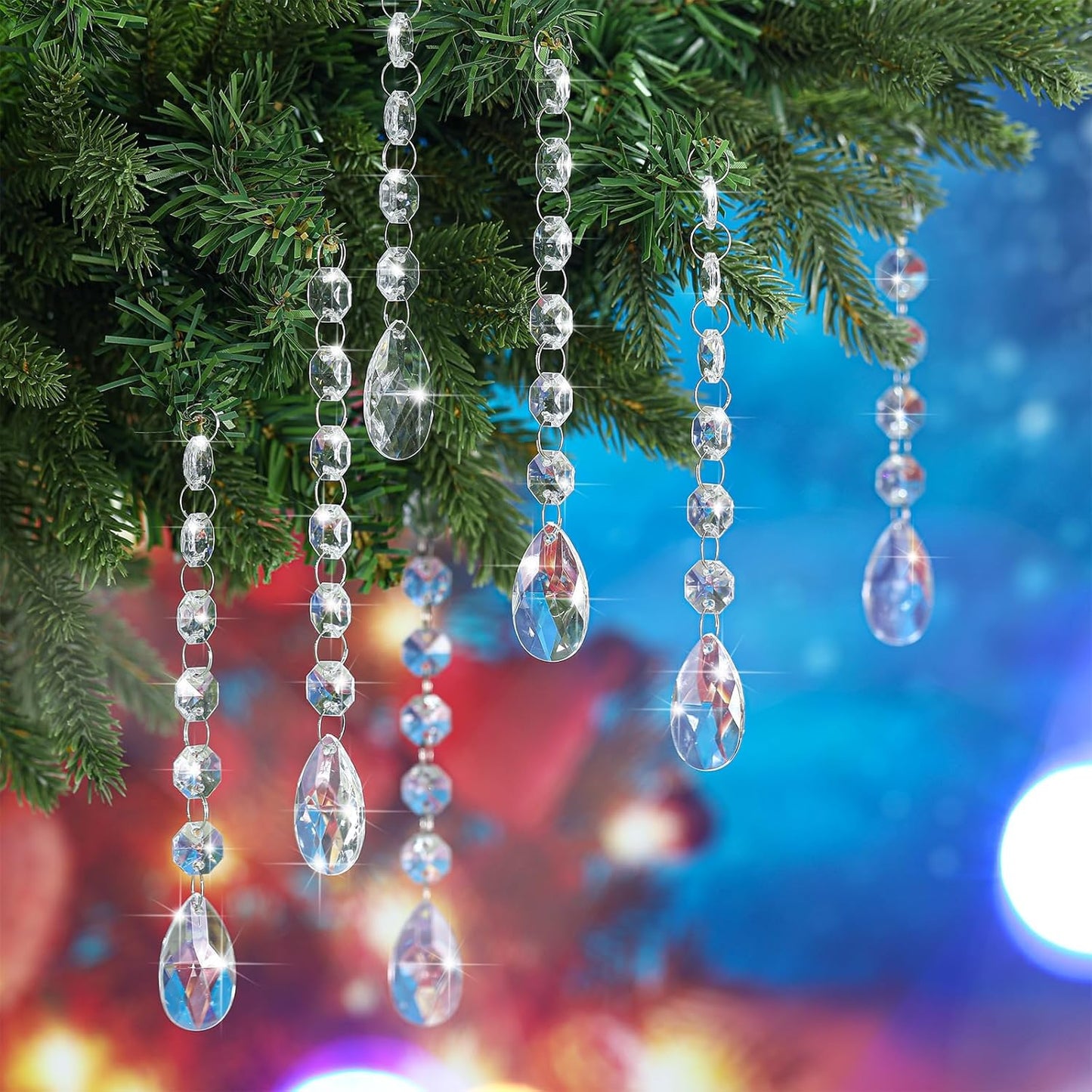 Nuenen 100 Pcs Acrylic Hanging Crystals for Centerpieces Chandelier Clear Crystal Garland Strands Ornament Acrylic Clear Beads Prisms Pendant for Christmas Tree Window Home Decoration(Teardrop)