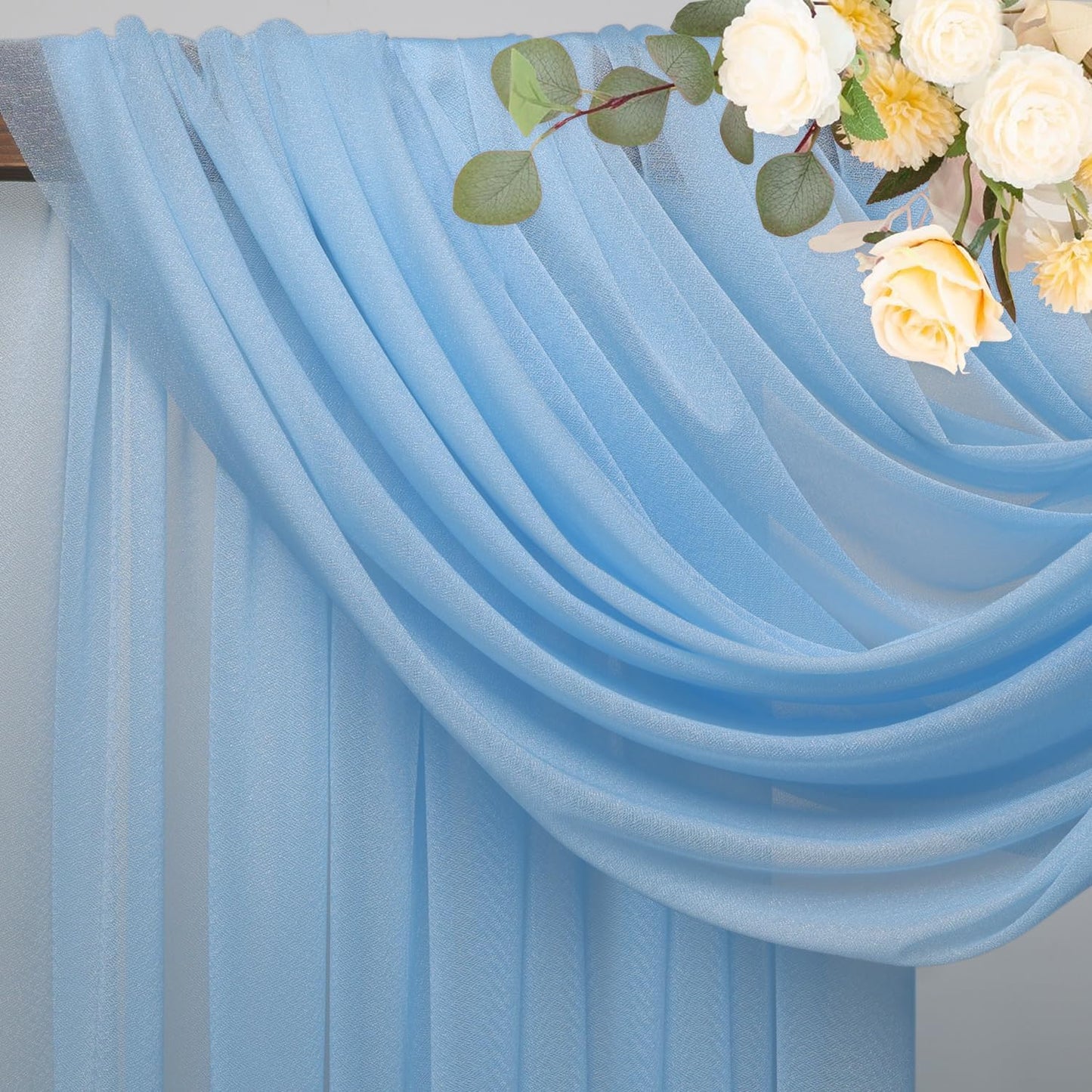 Wokceer Dusty Blue Wedding Arch Draping Fabric Backdrop 4 Panels 28.7" X 20FT Sheer Drapes Fabric for Wedding Arbor Ceremony Party