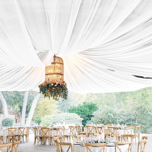 8 Panels White Wedding Ceiling Drapes 5ftx30ft Ceiling Drapes Chiffon Fabric Arch Draping Sheer Curtains Soft Drapery Draping Wedding Ceiling Decorations for Party Ceremony Stage Swag