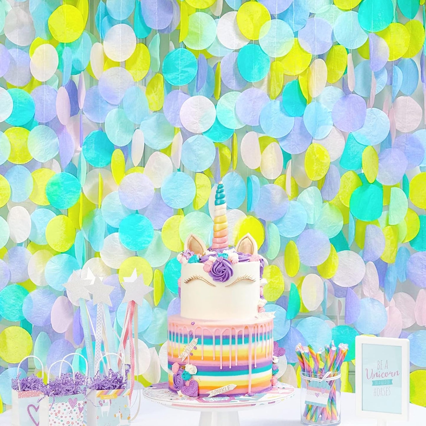 205Ft Pastel Party Decorations Big Circle Dot Backdrop Garland Pastel Tissue Paper Polka Dots Hanging Curtain Streamer for Birthday Bachelorette Wedding Engagement Baby Shower Macaron Party Supplies