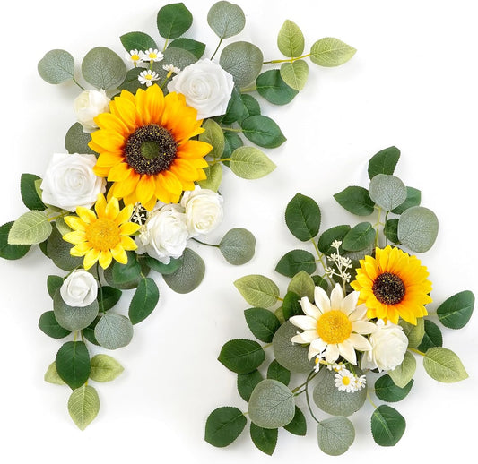 WEIERYUE(Pack of 2 Artificial Flowers Decorations,Artificial Arch Backdrop Garlandfor Ceremony Party Reception Entrance Welcome Easel Door Floral Decor Wall Home Entryway Outdoor(Sunflower)