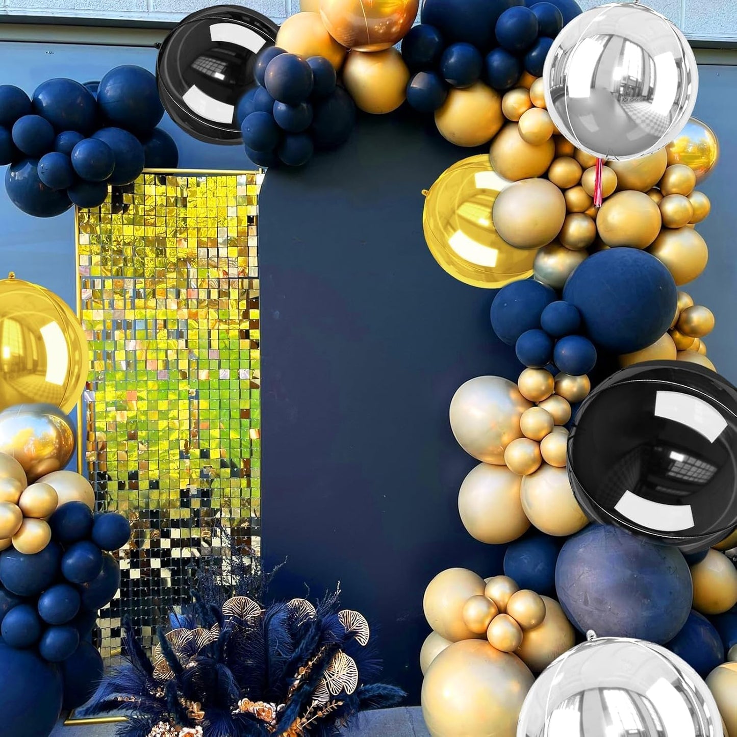 Giant 4D Foil Balloons, 6Pcs Large Metallic Black Gold Silver Round Balloons, 22 Inch Big Round Foil Balloon for Graduation Decorations Class Of 2025, Birthday Party Baby Shower Decoration