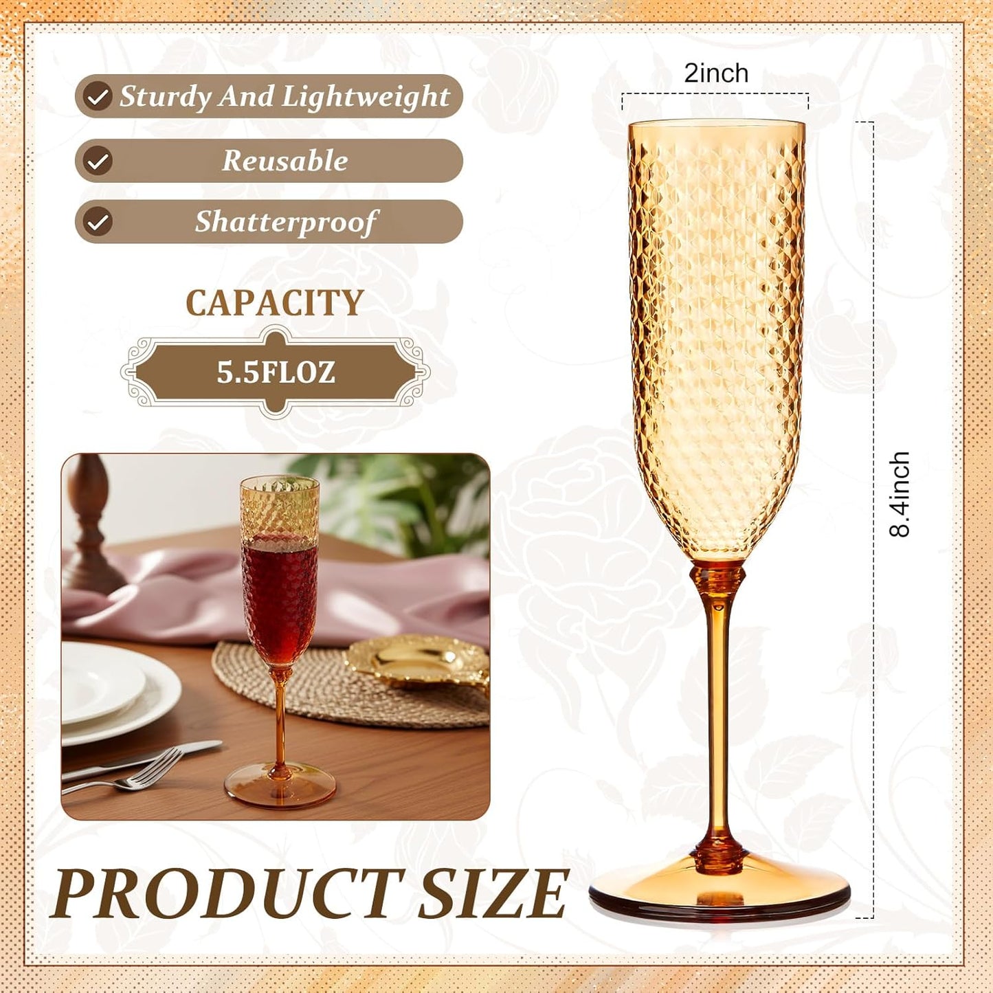 Remerry 24 Pack Detachable Plastic Champagne Flutes 5.5 oz Champagne Glasses Wedding Toasting Crystal Glasses Reusable Unbreakable Party Wine Cups for Wedding New Years Eve Party Supplies