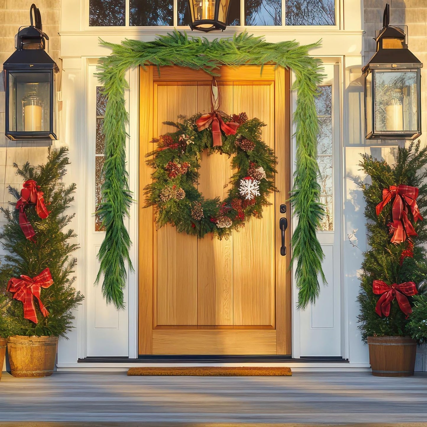 3 Pcs Artificial Norfolk Pine Garlands Christmas, 6 FT Dense Real Touch Winter Pine Garland Ornament, Green Artificial Greenery Garland for Table, Mantle, Wall, Indoor, Outdoor Christmas Decorations