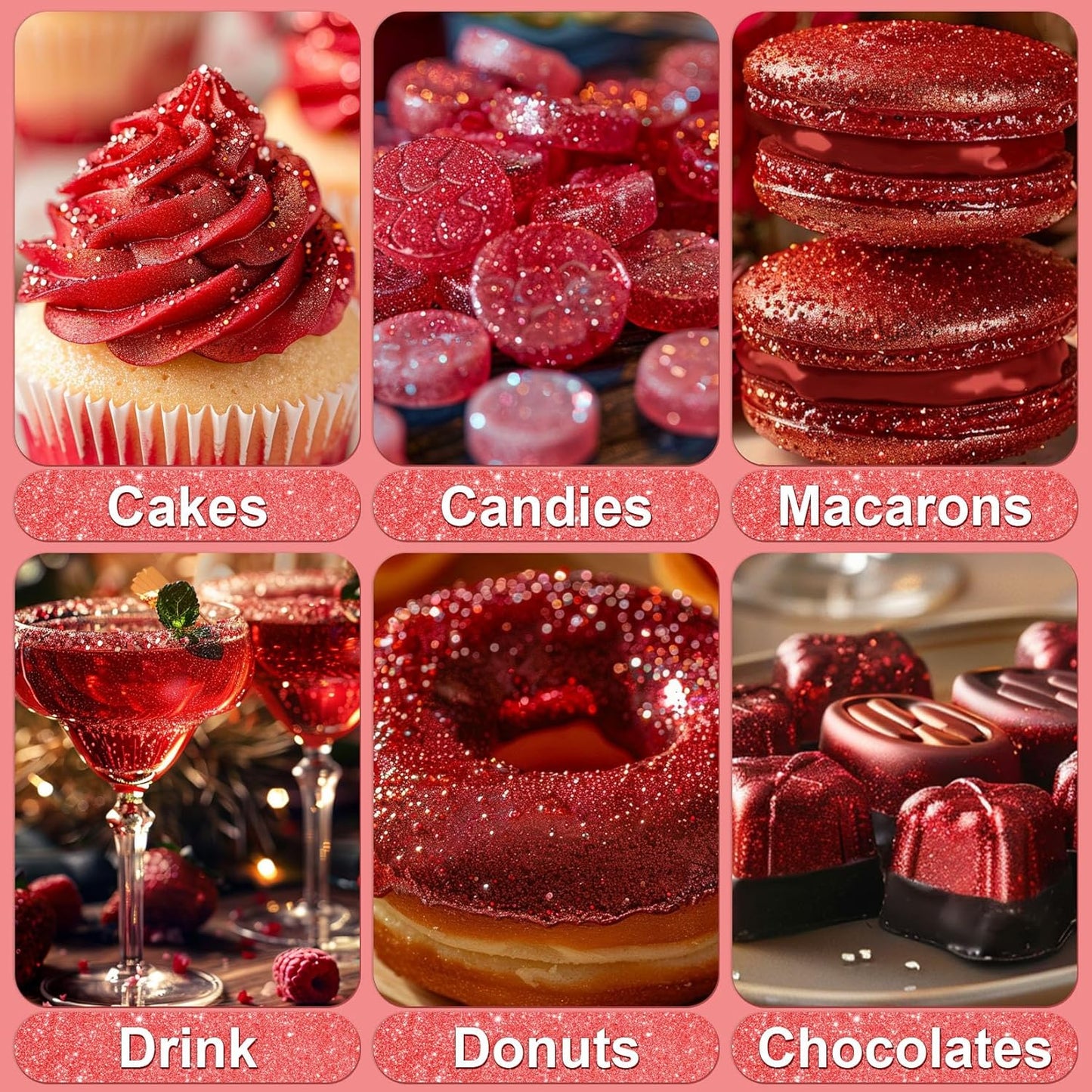 Red Edible Glitter - 5g Food Grade Cake Decorating Shimmering Glitter, Edible Sprinkle Luster Dust for Drinks, Chocolates, Fondant, Strawberries, Cupcakes, Candy, Cookie - Vegan