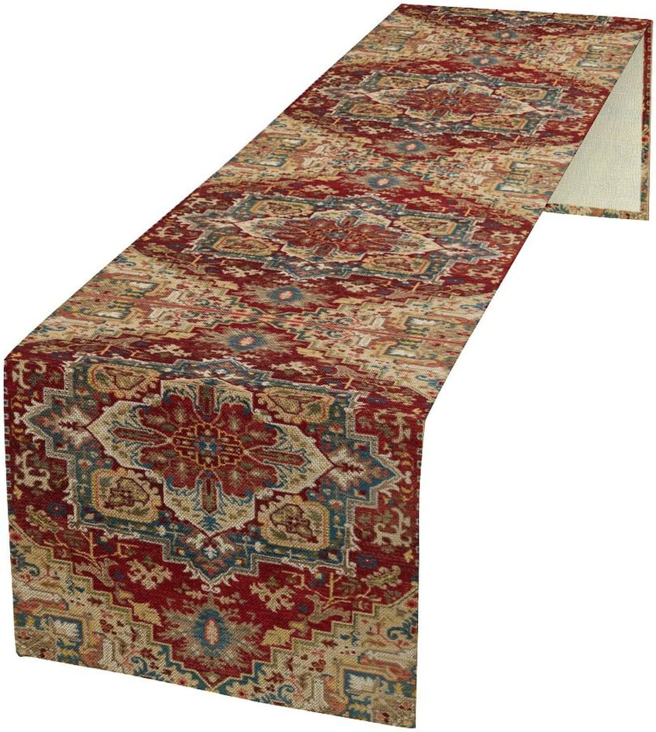 Boho Bohemia Style Table Runner, Vintage Red Brown Retro Flower Rustic Country Style Floral Print Pattern for Home Kitchen Table Decor Dining Coffee Room Garden Party Decor 13x36in