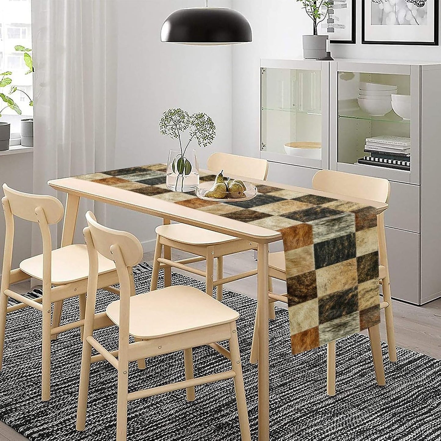 Rustic Cow Skin Patchwork Print Table Runner, Farmhouse Country Western Style Fur Table Cover for Dinning Home Party Holidays Home Setting, 13x36 Inch