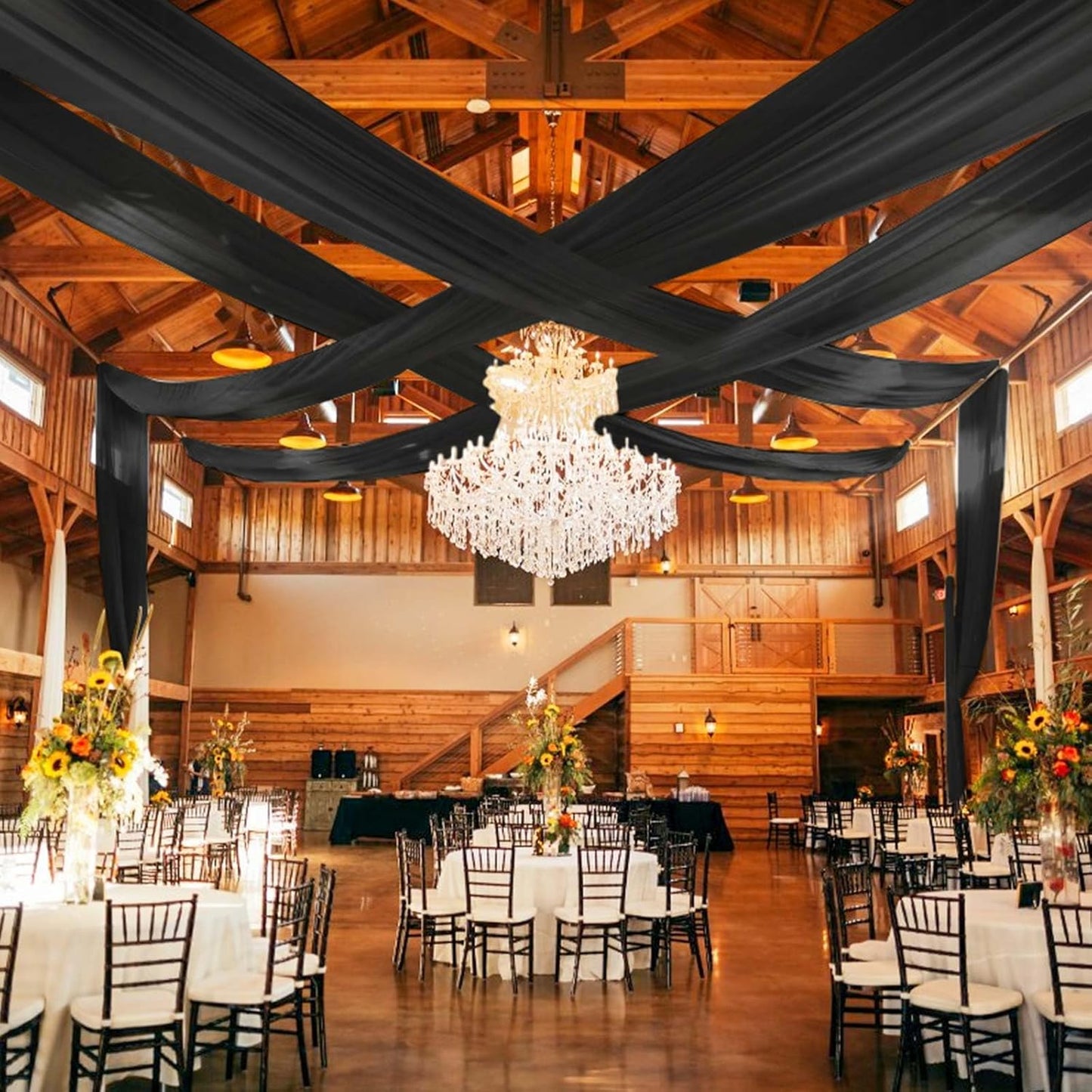 6 Panels Black Ceiling Drapes for Wedding 5ftx20ft Ceiling Drapes Wedding Arch Draping Fabric Cheesecloth Sheer Curtain Romantic Ceiling Decorations for Weddings Party Banquet Ceremony Stage