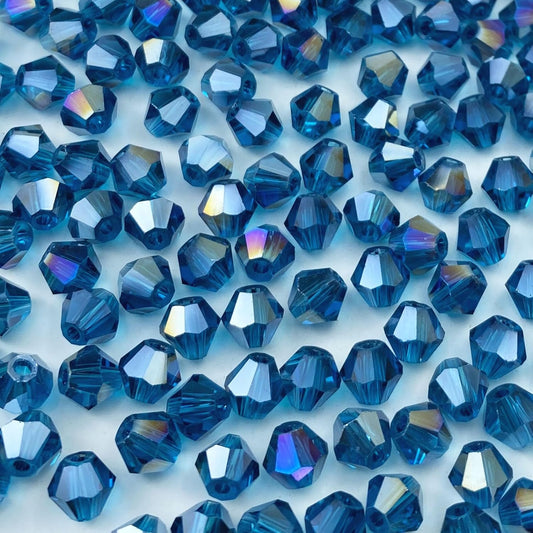 100pcs 8mm Bicone Crystal Glass Beads Loose Spacer Beads Faceted Craft Beads for Jewelry Making DIY Necklace Bracelet Earring Wind Chimes Suncatchers Ornamen(Peacoca Blue AB)