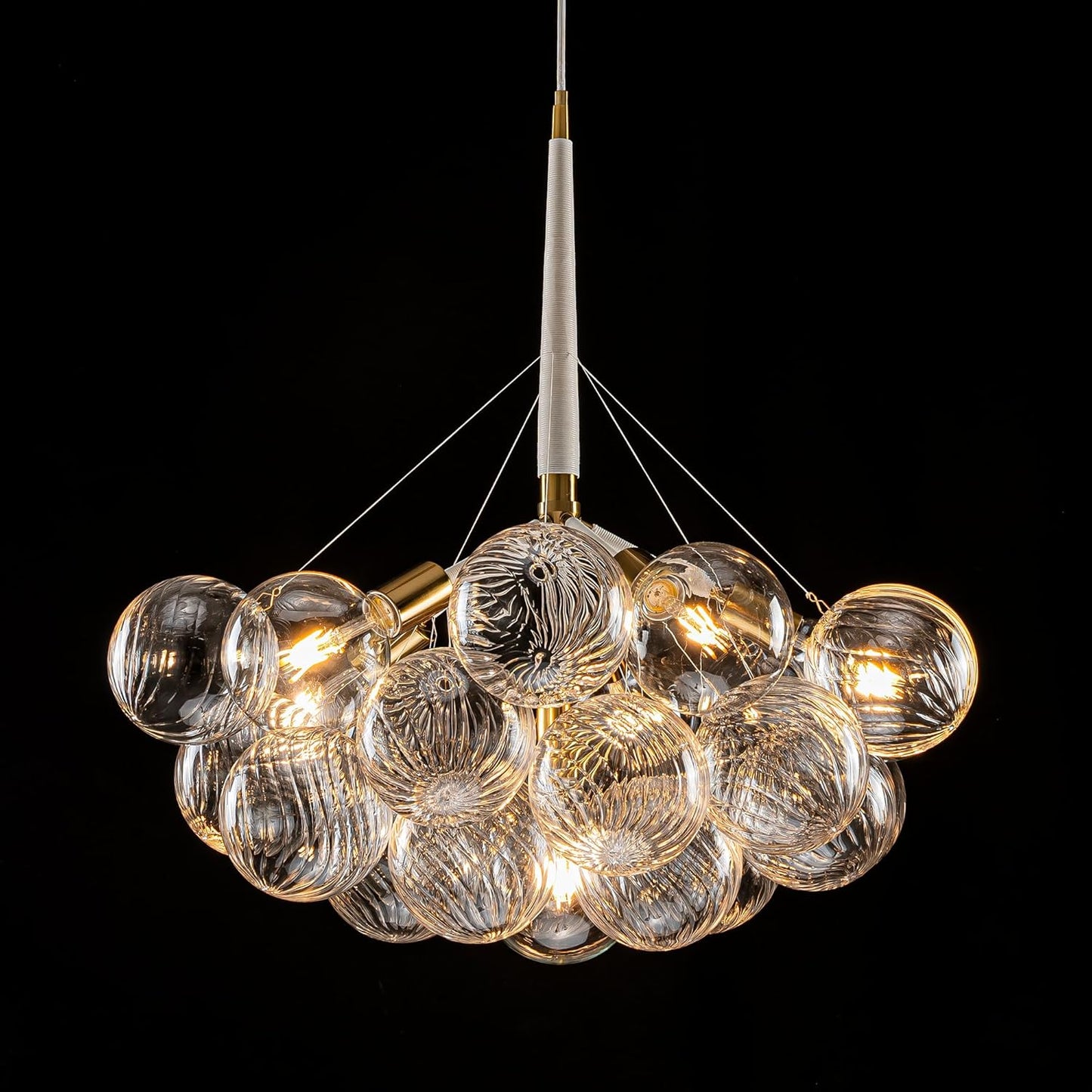 Mid-Century Bubble Globe Chandelier, White and Gold 6 Lights Dia 24" Swirled Glass Chandeliers for Bedroom, Study, Kitchen Island, Dining Room