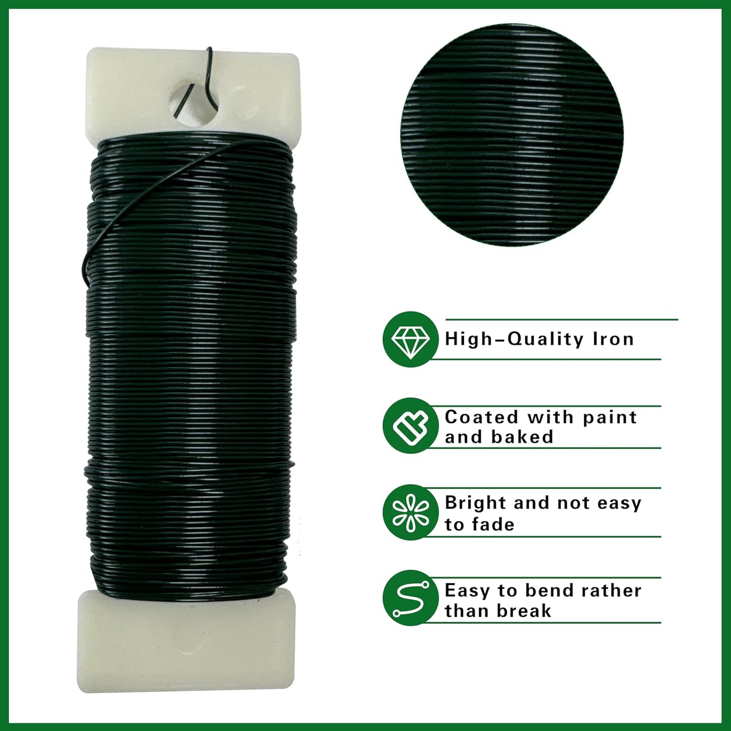 Green Floral Wire 1 Pack 38 Yards 22 Gauge Flexible Paddle Craft Wire for Wreath Making, Christmas Tree, Floral Arrangements and DIY Crafts