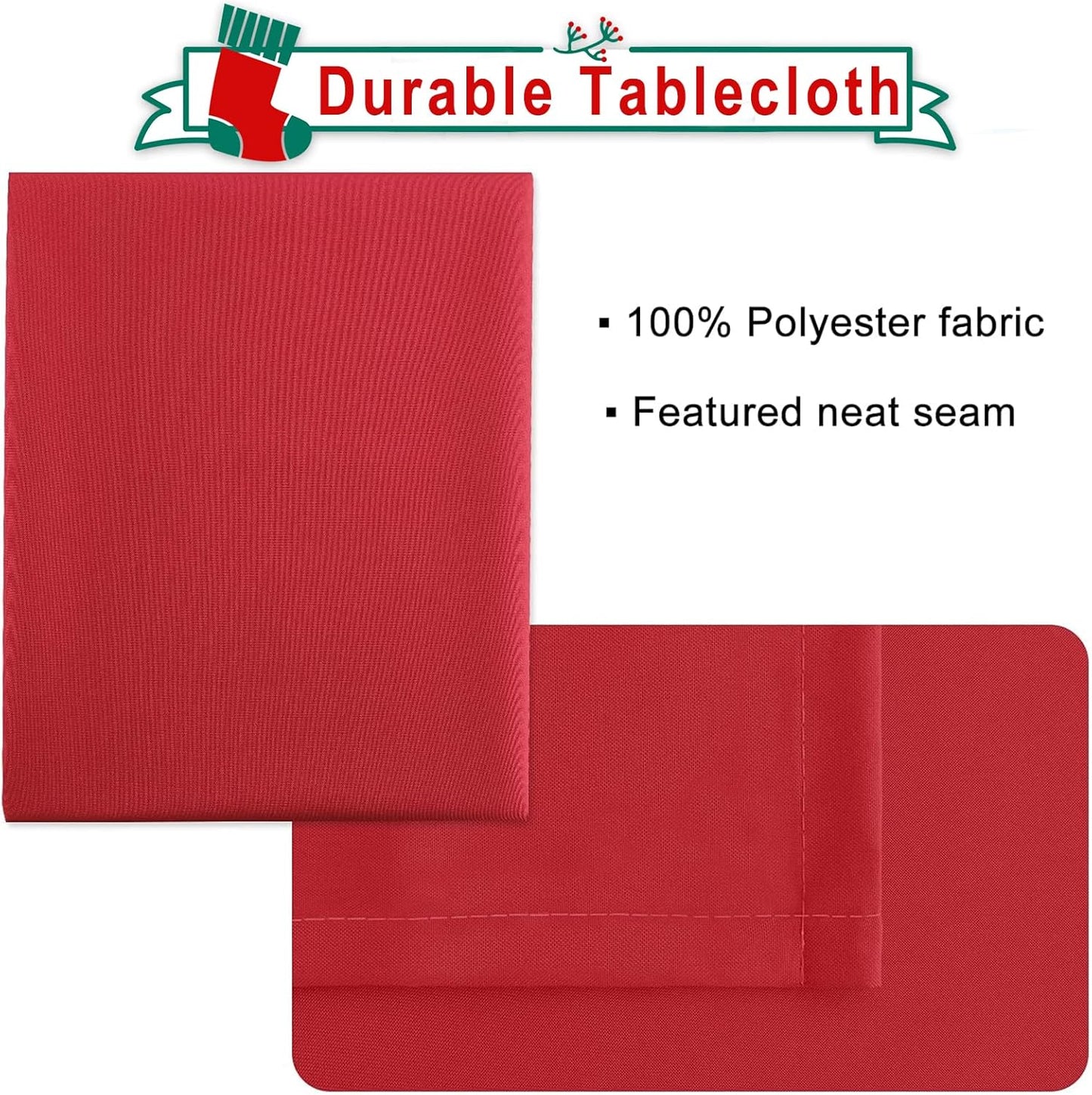 Hiasan Red Square Tablecloth - Waterproof and Spillproof Washable Fabric Christmas Table Cloth for Dining Room Kitchen, 60 x 60 Inch