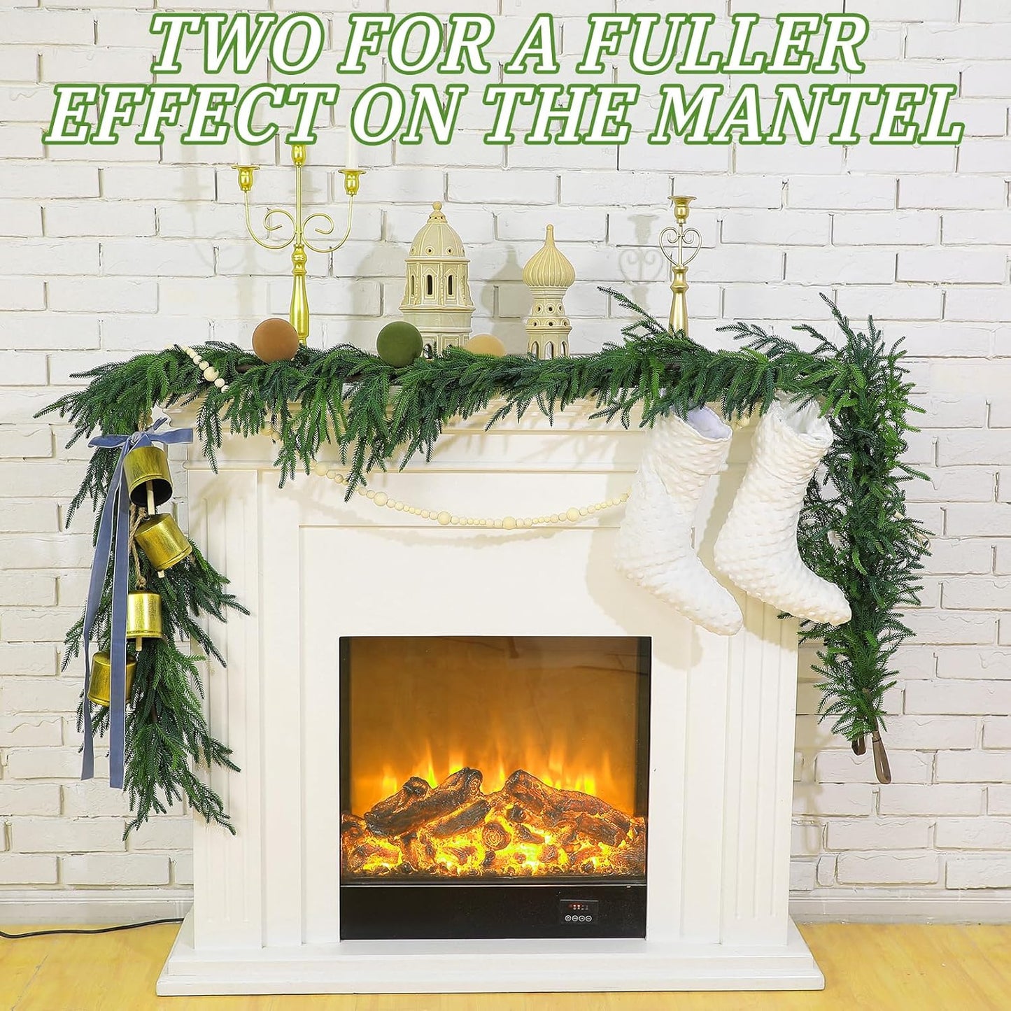 Jutom Christmas Norfolk Pine Garland Realistic Artificial Faux Greenery Cedar Garland for Mantle Holiday Indoor Outdoor Fireplace Winter Christmas Decorations(2 Pcs,9 Feet)
